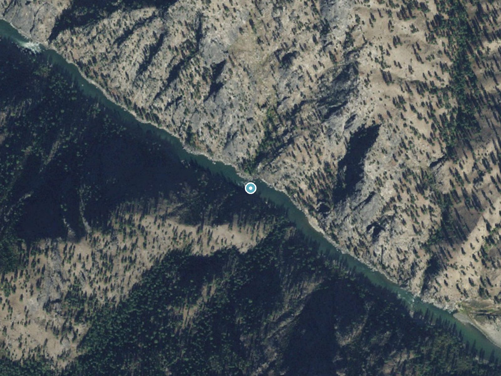 Aerial photo of the same ground around Salmon Falls near Elk City, Idaho, for comparison with the lidar view