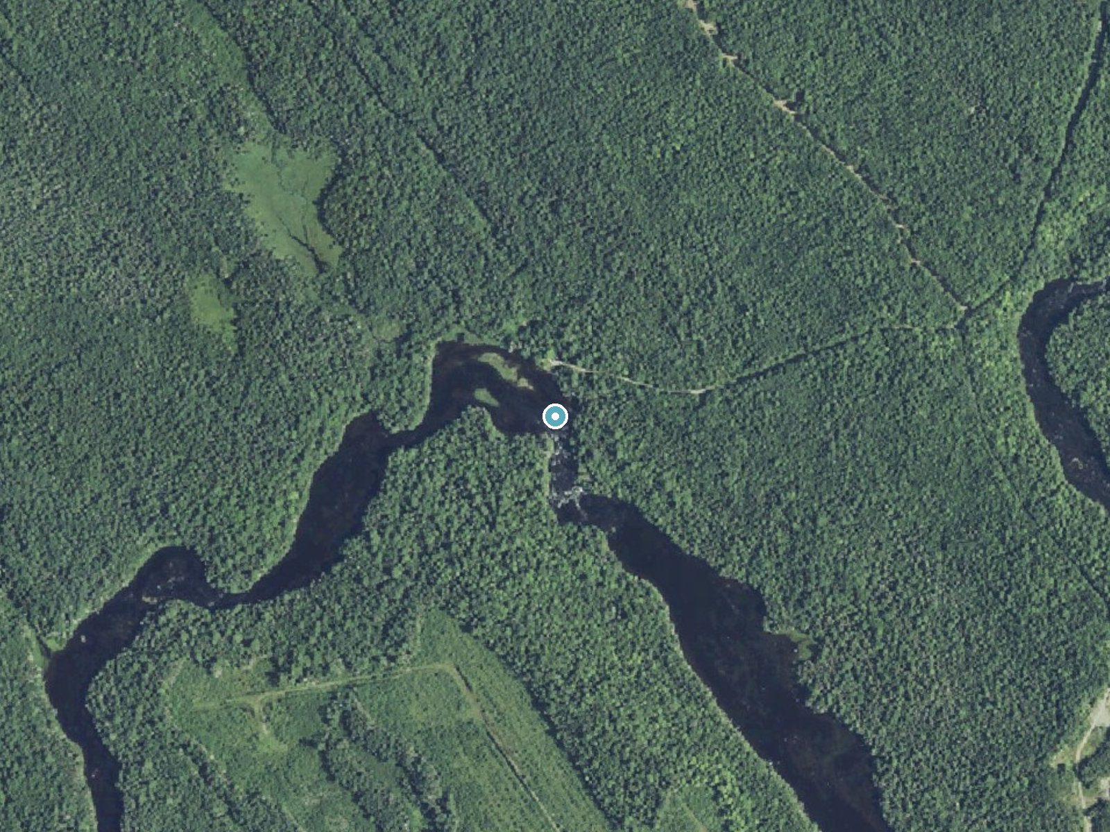 Aerial photo of the same ground around Little Falls near Vanceboro, Maine, for comparison with the lidar view