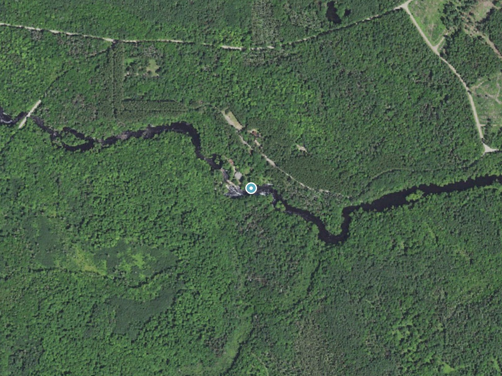 Aerial photo of the same ground around Strong Falls near Goodman, Wisconsin, for comparison with the lidar view