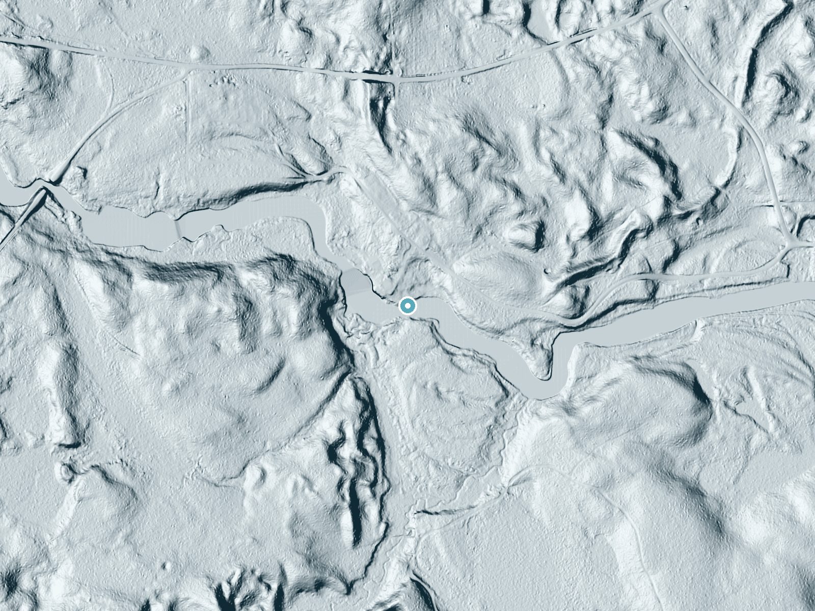 LiDAR bare-earth terrain around Strong Falls near Goodman, Wisconsin, showing about 18 feet of drop