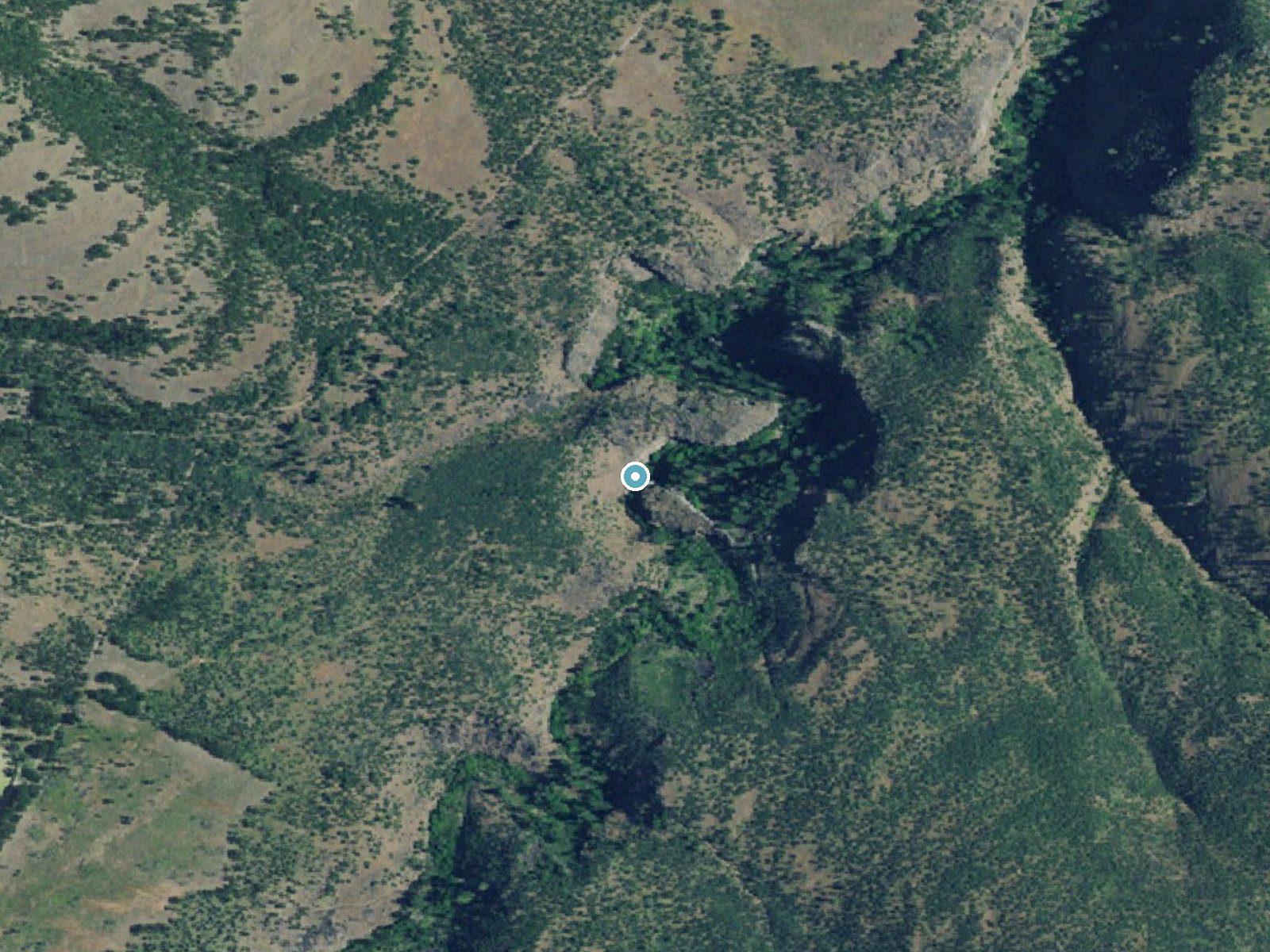 Aerial view of the ground around Mill Creek Falls near Chenoweth, Oregon