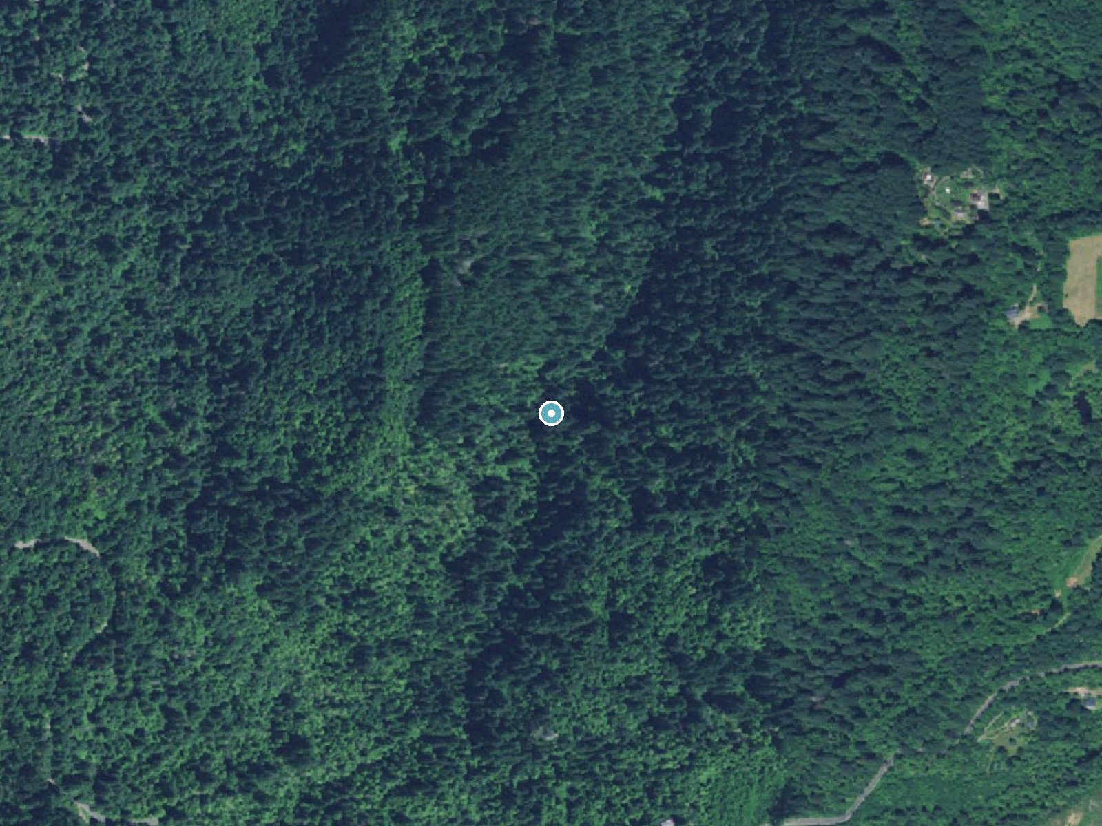 Aerial photo of the same ground around Upper Latourell Falls near Troutdale, Oregon, for comparison with the lidar view