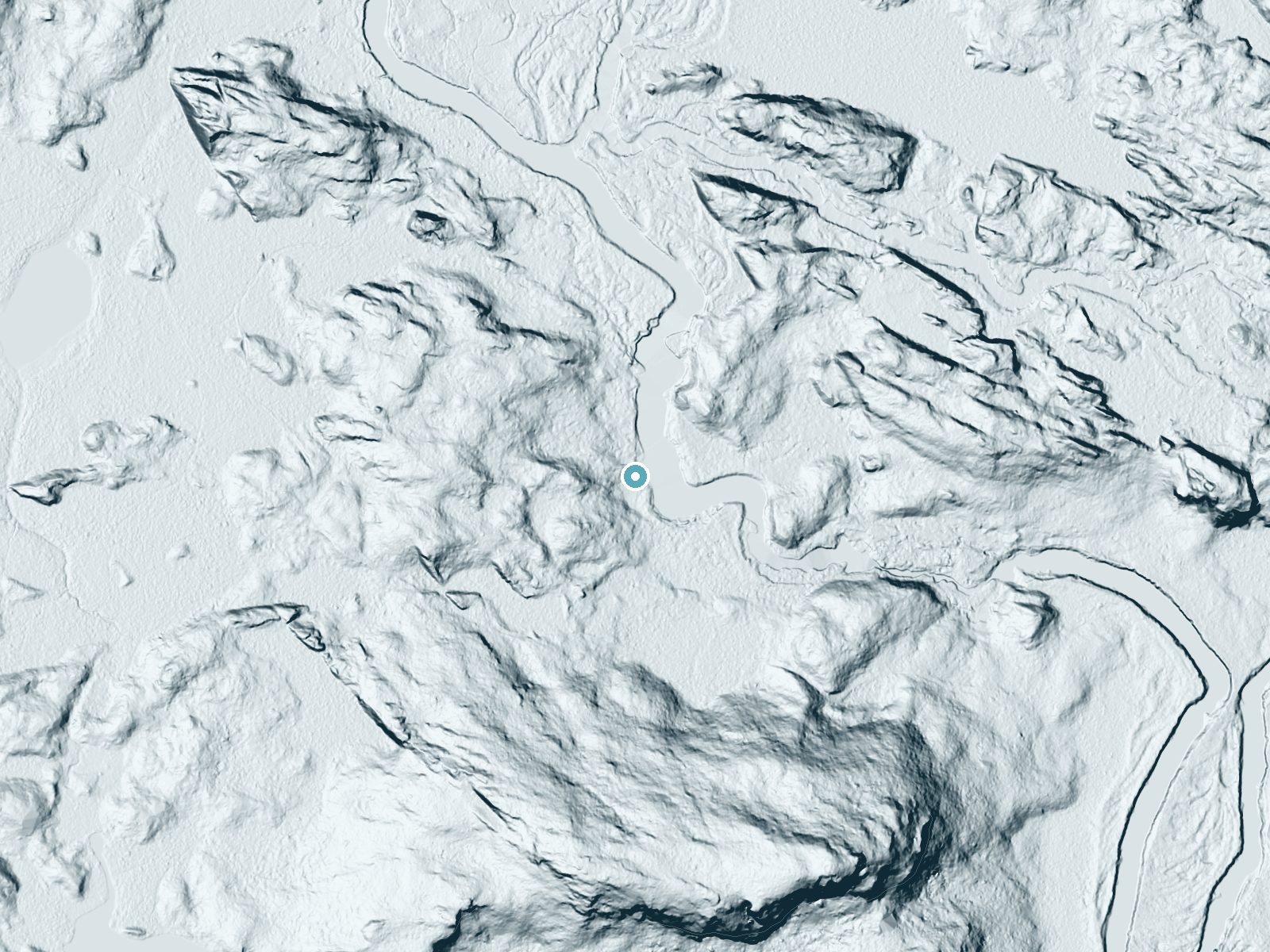 LiDAR bare-earth terrain around Holeb Falls near Kingfield, Maine, showing about 43 feet of drop, a long cascade, facing east