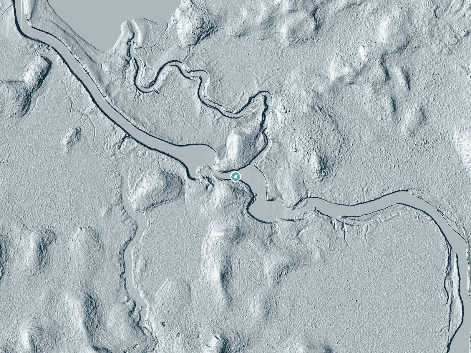 LiDAR bare-earth terrain around Attean Falls near Kingfield, Maine, showing about 18 feet of drop