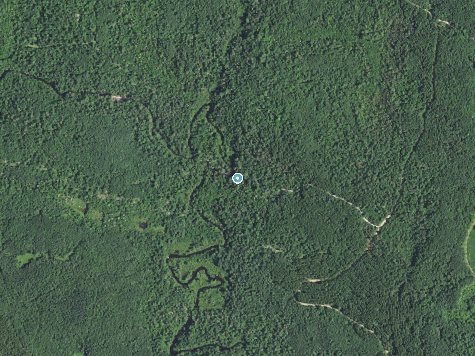 Aerial photo of the same ground around Horseshoe Falls near Dunbar, Wisconsin, for comparison with the lidar view