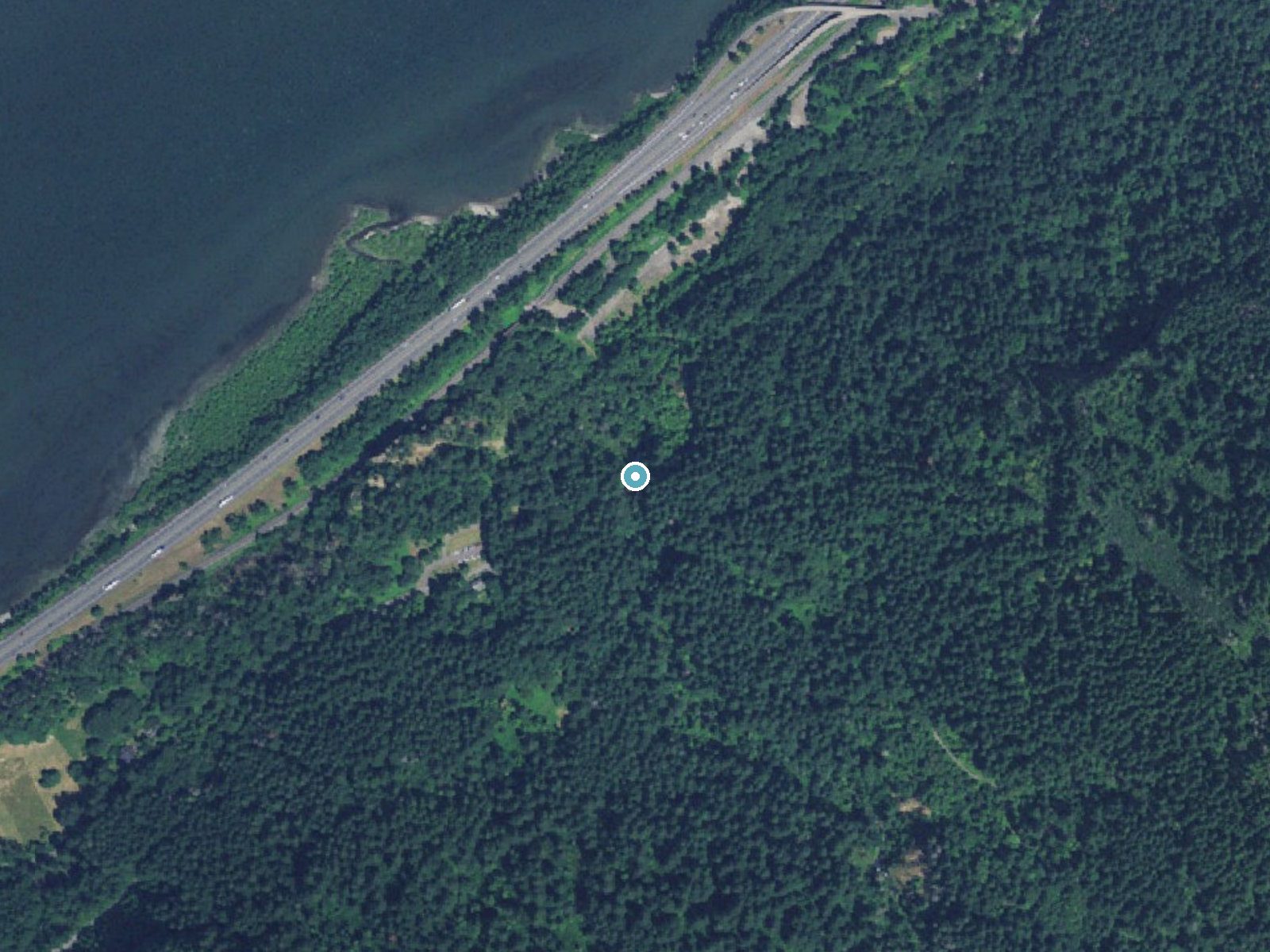 Aerial photo of the same ground around Bridal Veil Falls near Washougal, Oregon, for comparison with the lidar view