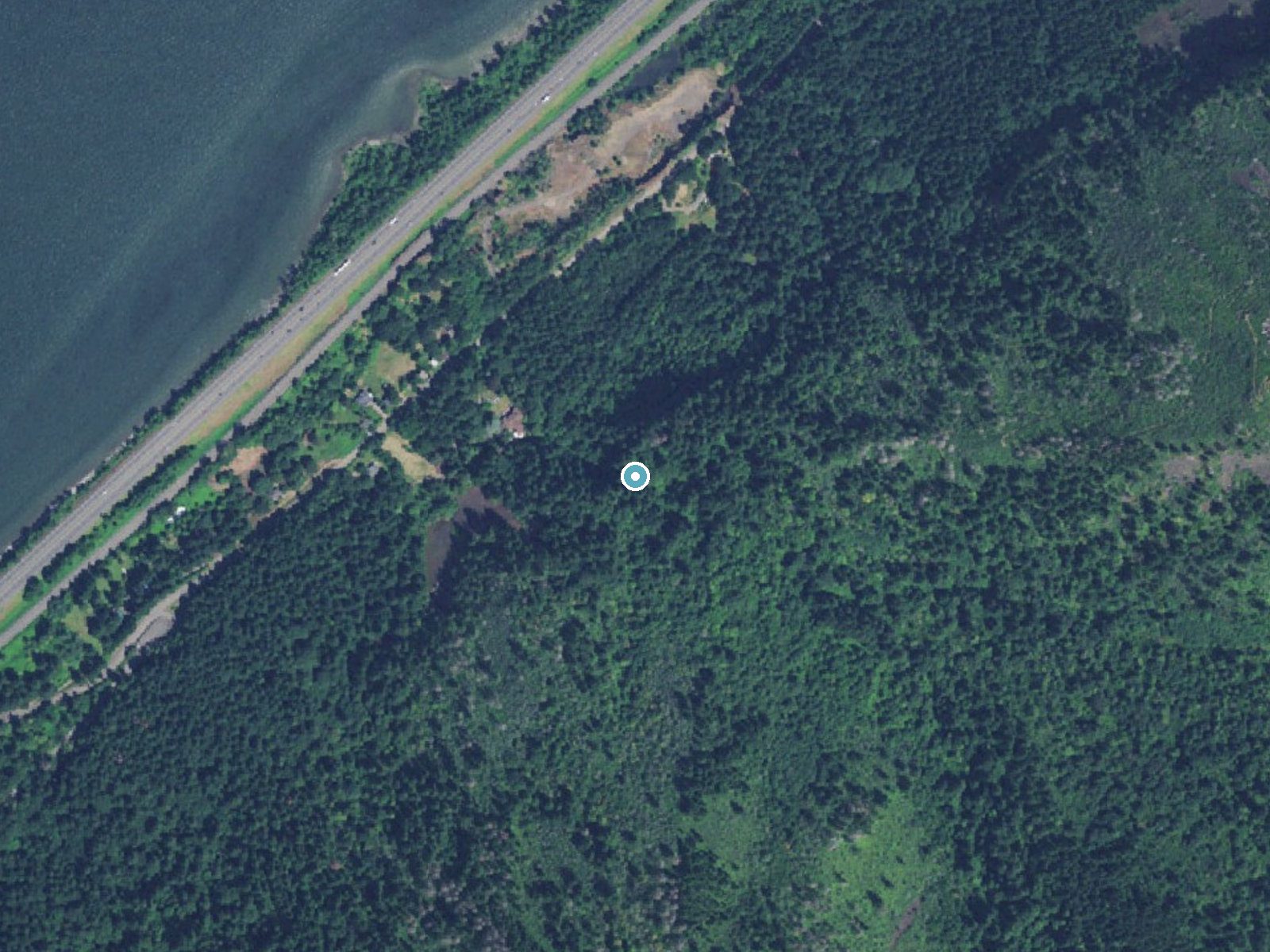 Aerial photo of the same ground around Coopey Falls near Washougal, Oregon, for comparison with the lidar view