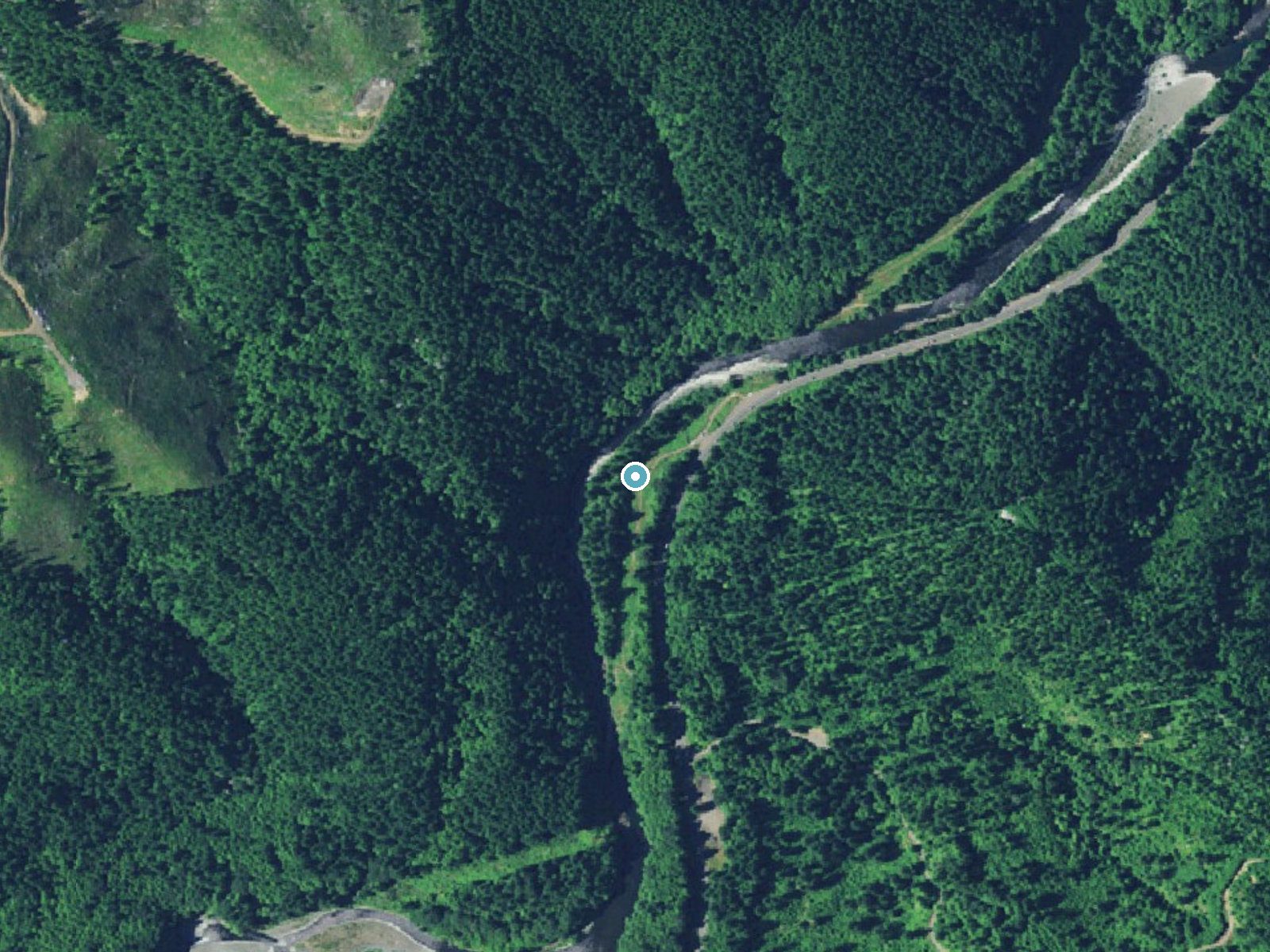 Aerial photo of the same ground around Wilson Falls near Fairview, Oregon, for comparison with the lidar view