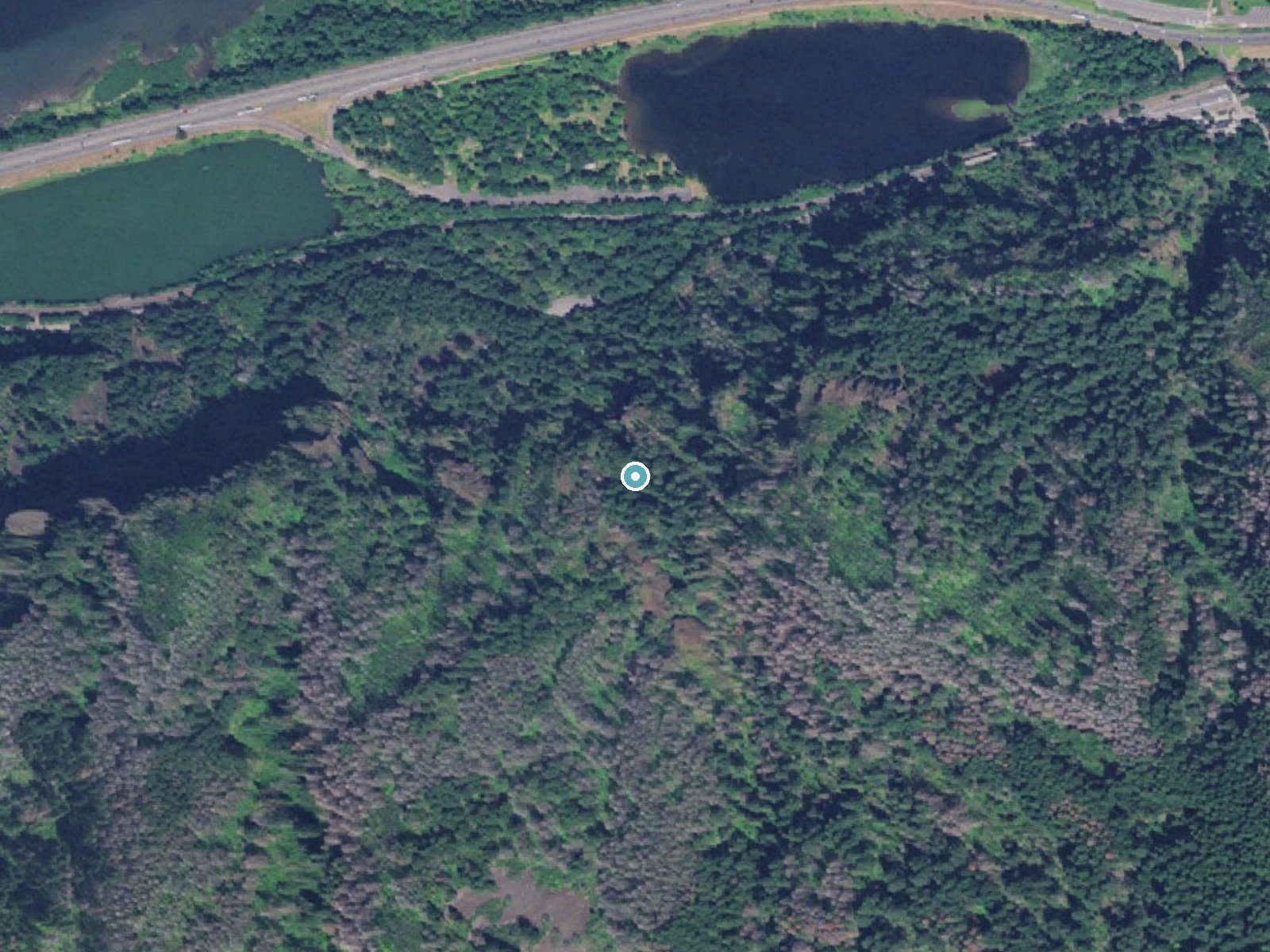 Aerial photo of the same ground around Wahkeena Falls near Washougal, Oregon, for comparison with the lidar view