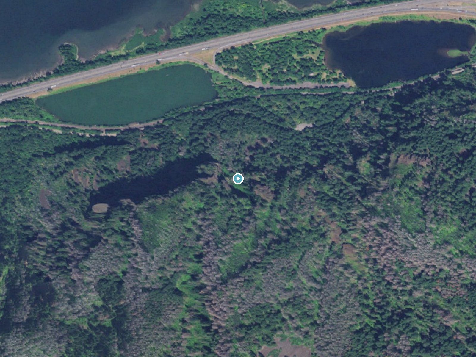 Aerial photo of the same ground around Mist Falls near Washougal, Oregon, for comparison with the lidar view