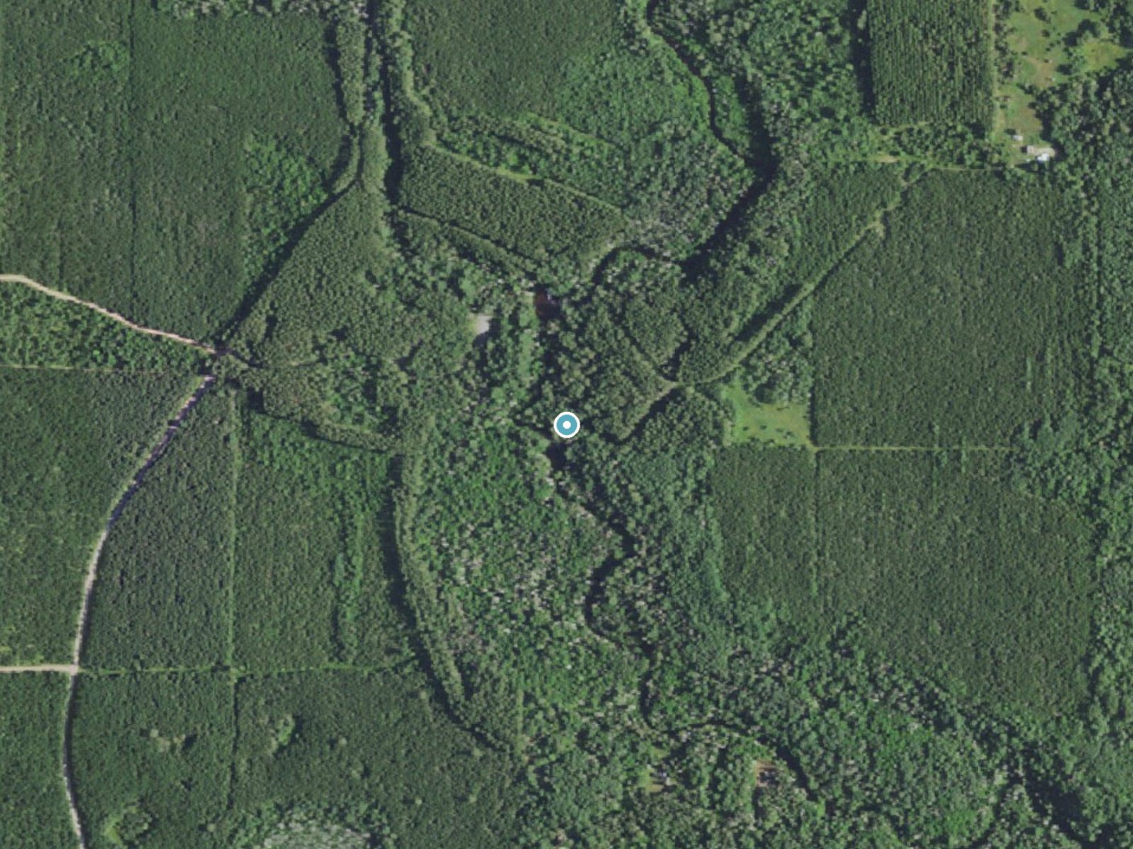 Aerial photo of the same ground around Eightfoot Falls near Dunbar, Wisconsin, for comparison with the lidar view