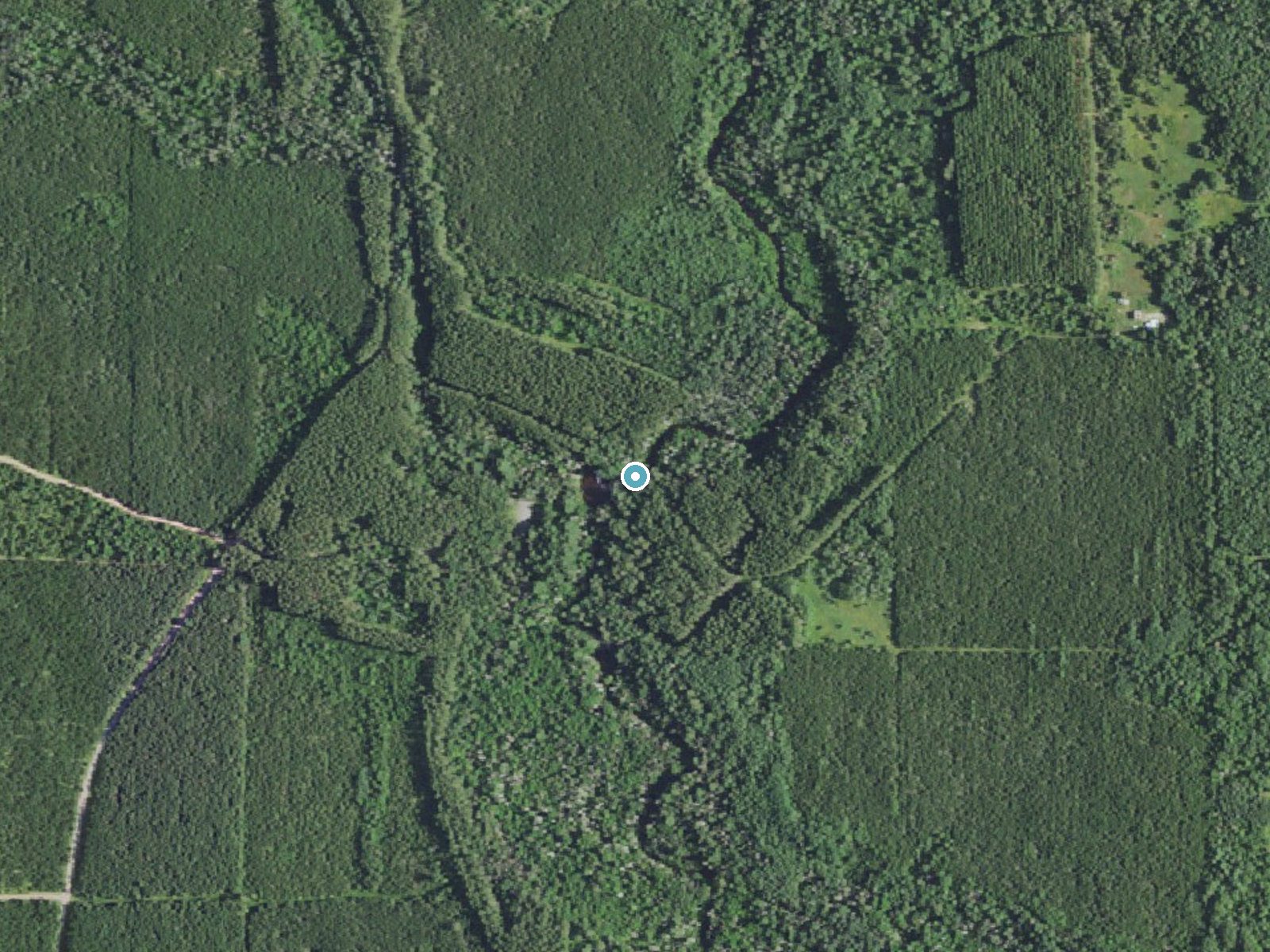 Aerial photo of the same ground around Twelvefoot Falls near Dunbar, Wisconsin, for comparison with the lidar view