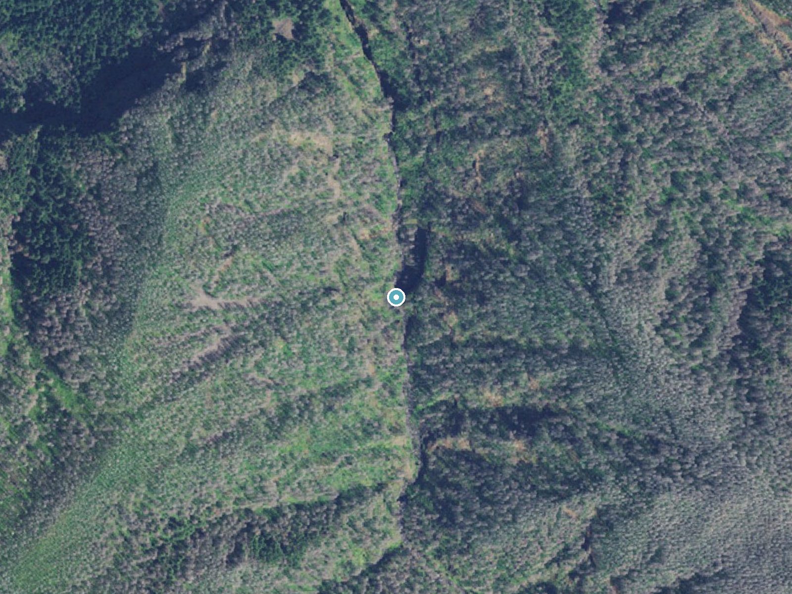 Aerial photo of the same ground around Oneonta Falls near North Bonneville, Oregon, for comparison with the lidar view
