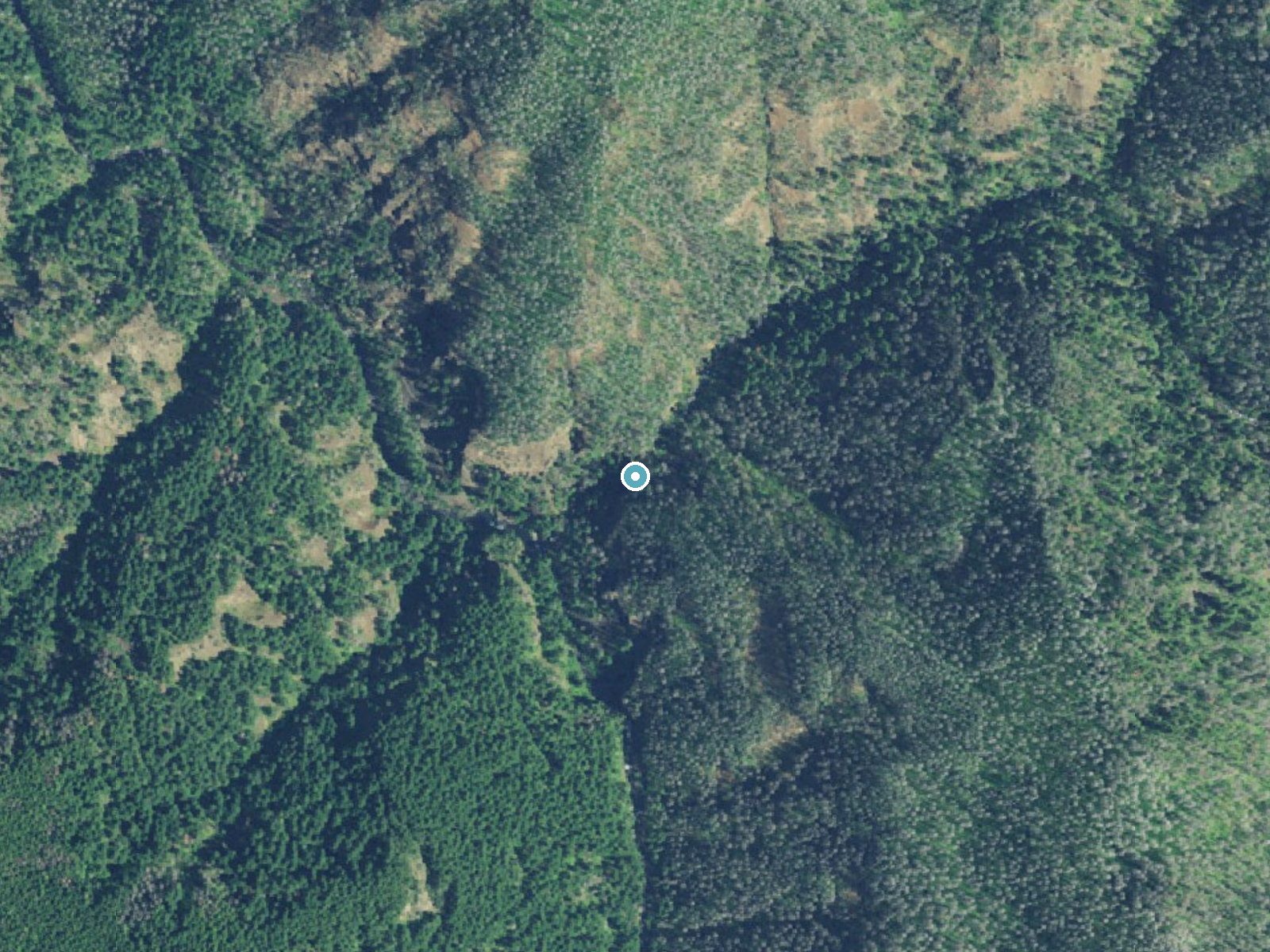Aerial photo of the same ground around Tunnel Falls near Cascade Locks, Oregon, for comparison with the lidar view