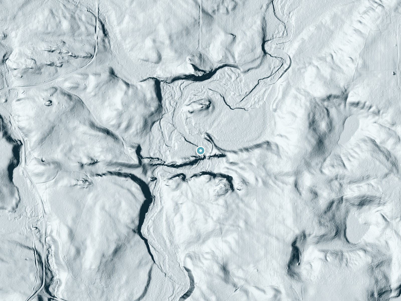 LiDAR bare-earth terrain around Eighteenfoot Falls near Dunbar, Wisconsin, showing about 32 feet of drop