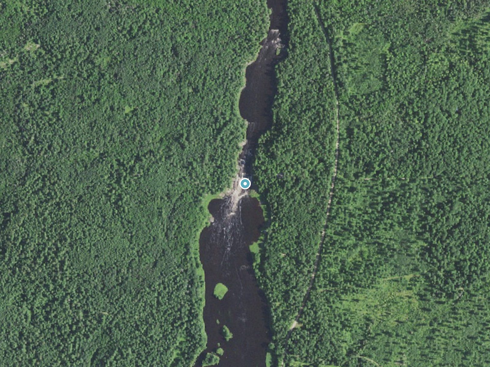 Aerial photo of the same ground around Pemene Falls near Carney, Michigan, for comparison with the lidar view