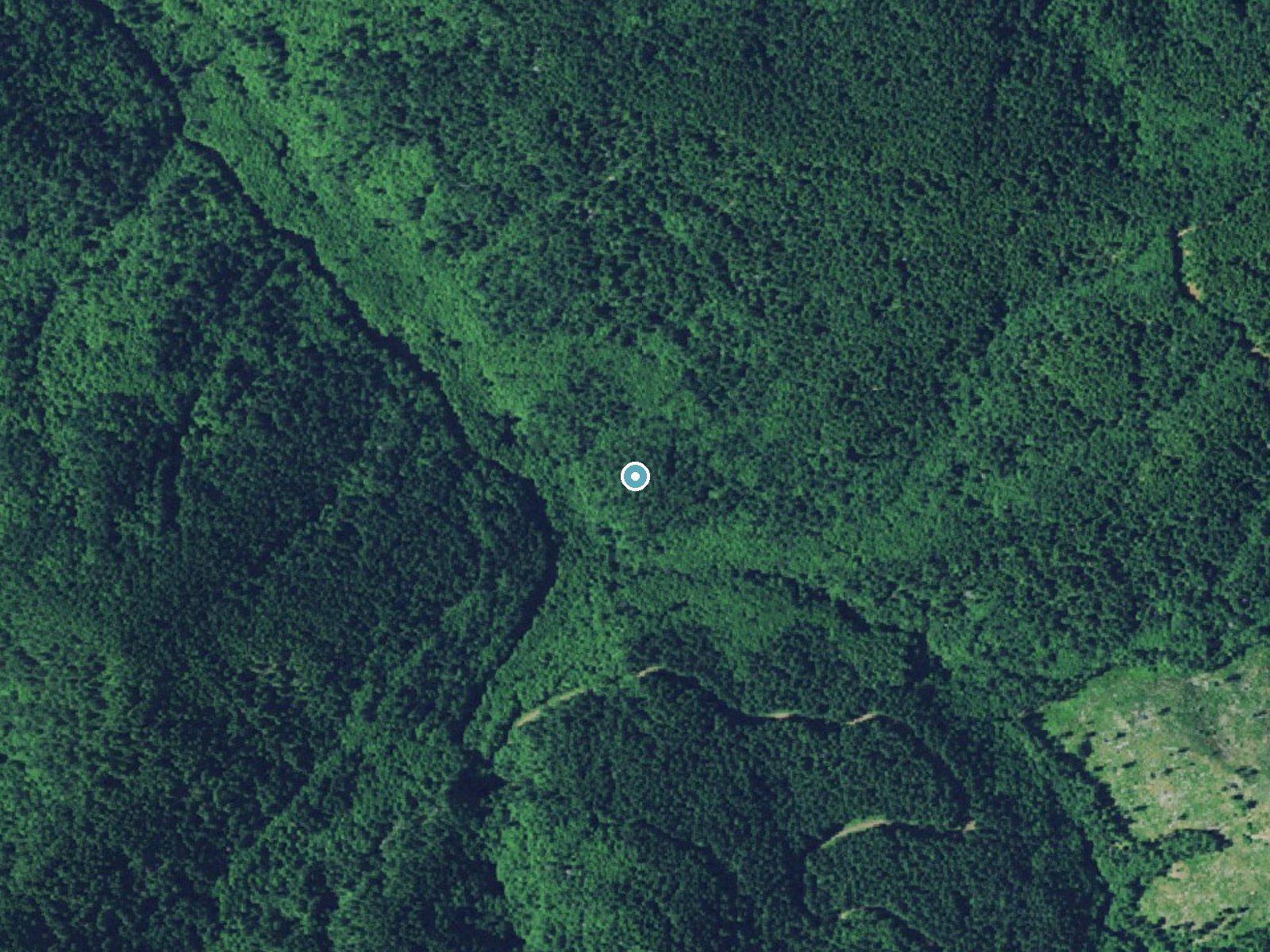 Aerial photo of the same ground around Kilchis Falls near Barnesdale, Oregon, for comparison with the lidar view