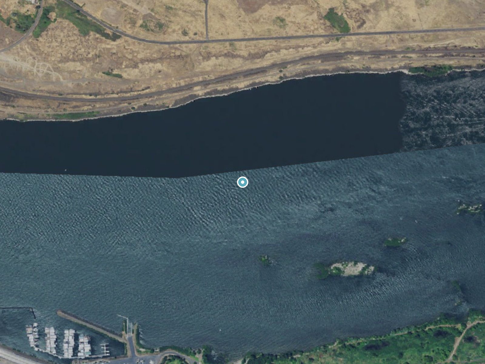 Aerial photo of the same ground around The Dalles (historical) near The Dalles, Washington, for comparison with the lidar view