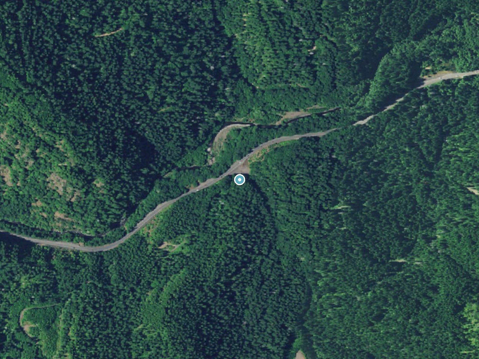Aerial photo of the same ground around Fern Rock Falls near Banks, Oregon, for comparison with the lidar view