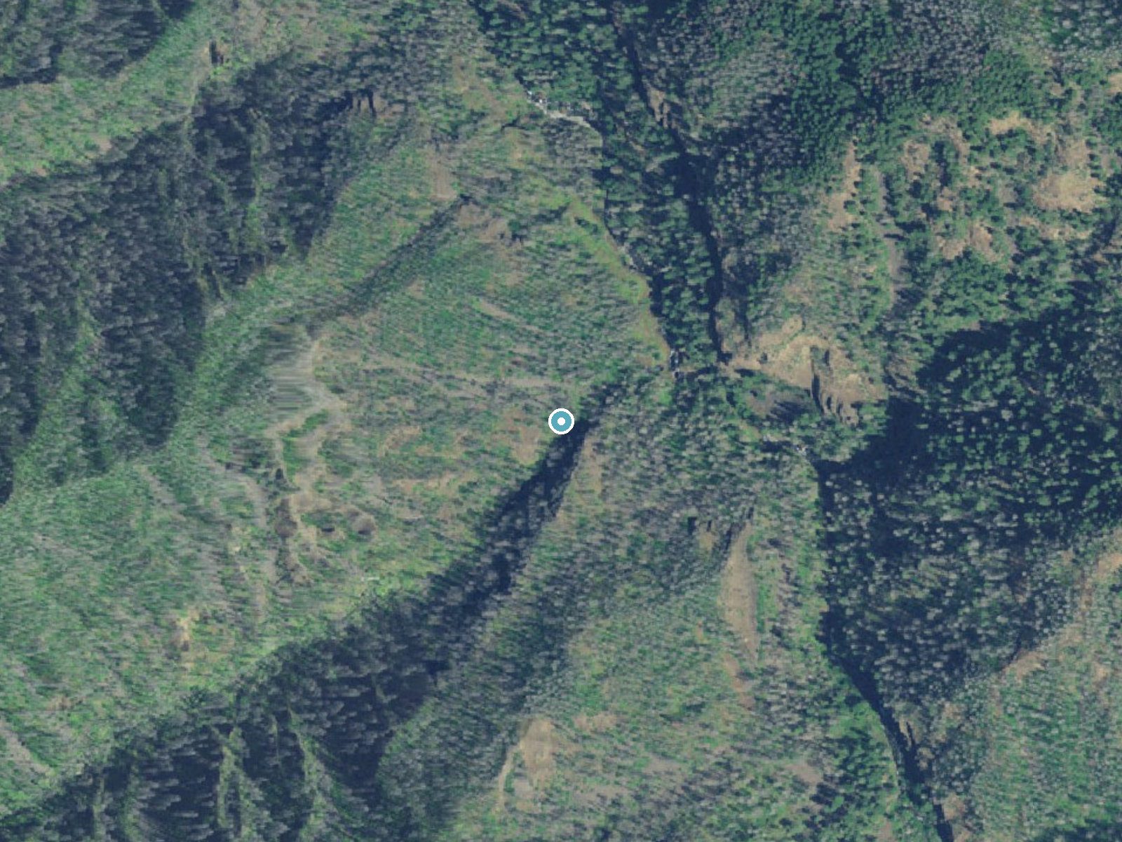 Aerial photo of the same ground around Loowit Falls near Cascade Locks, Oregon, for comparison with the lidar view