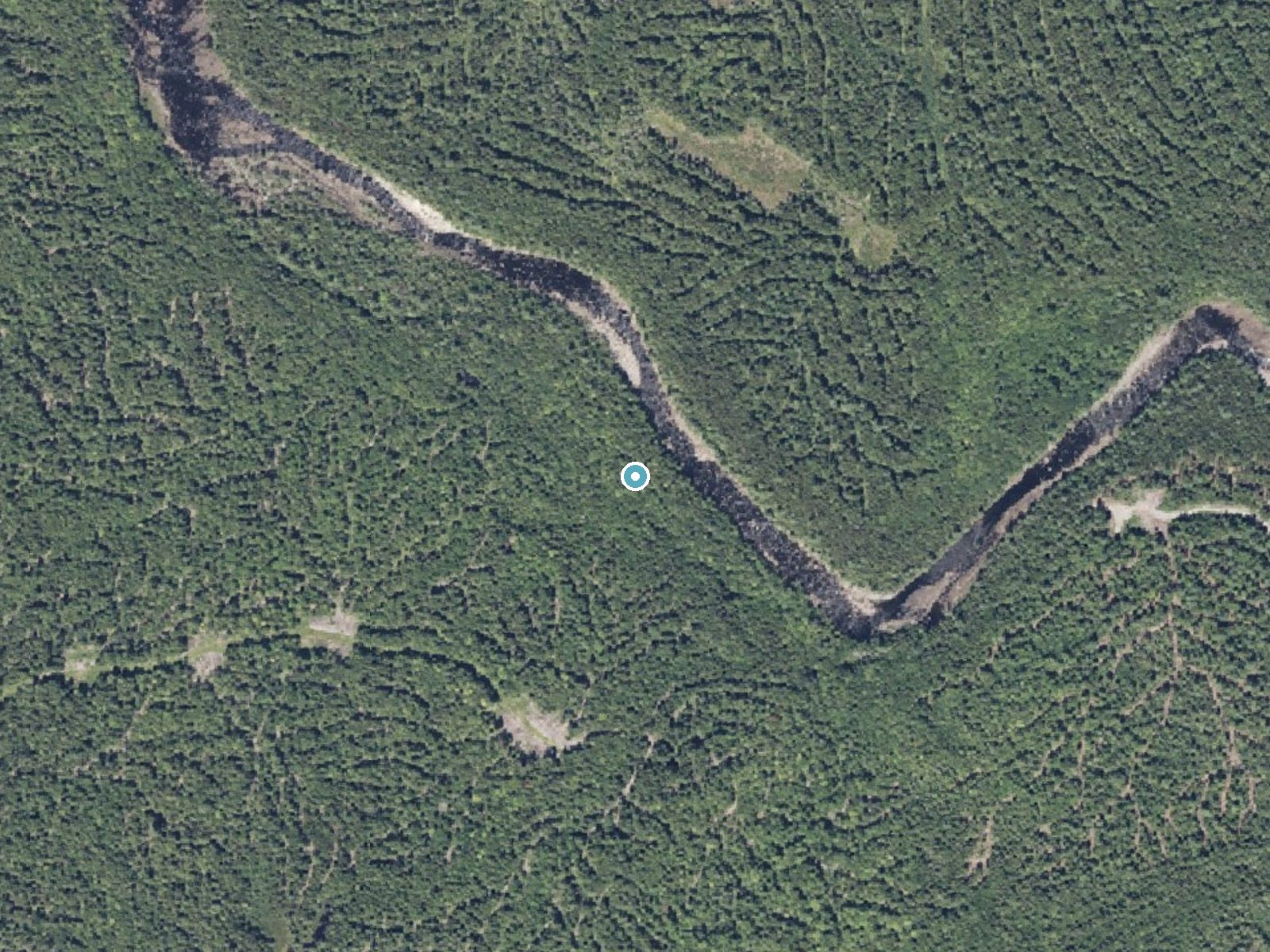Aerial photo of the same ground around Grand Falls near Mattawamkeag, Maine, for comparison with the lidar view
