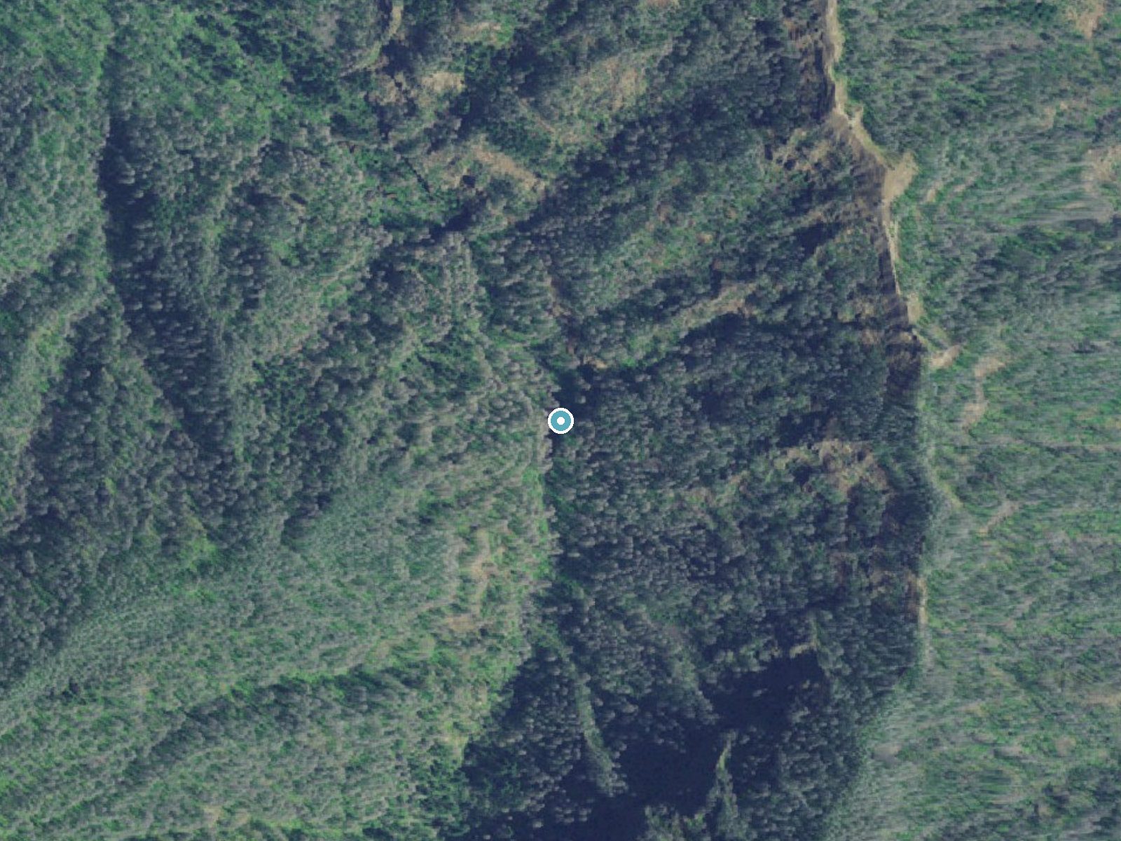 Aerial photo of the same ground around Wahe Falls near North Bonneville, Oregon, for comparison with the lidar view