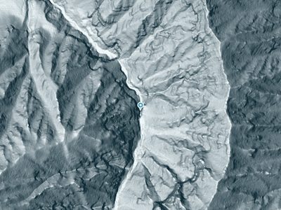 LiDAR terrain view around Wahe Falls in Oregon, about 353 feet of drop