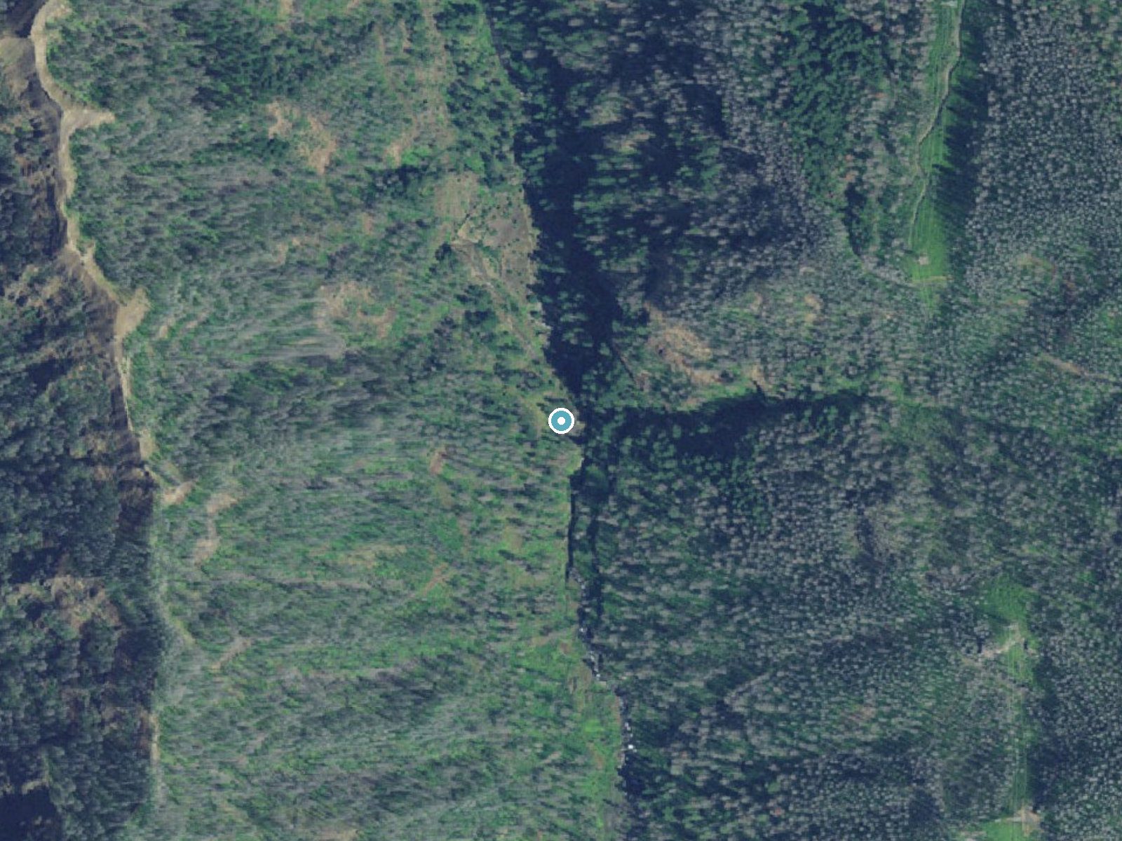 Aerial photo of the same ground around Tanner Creek Falls near North Bonneville, Oregon, for comparison with the lidar view