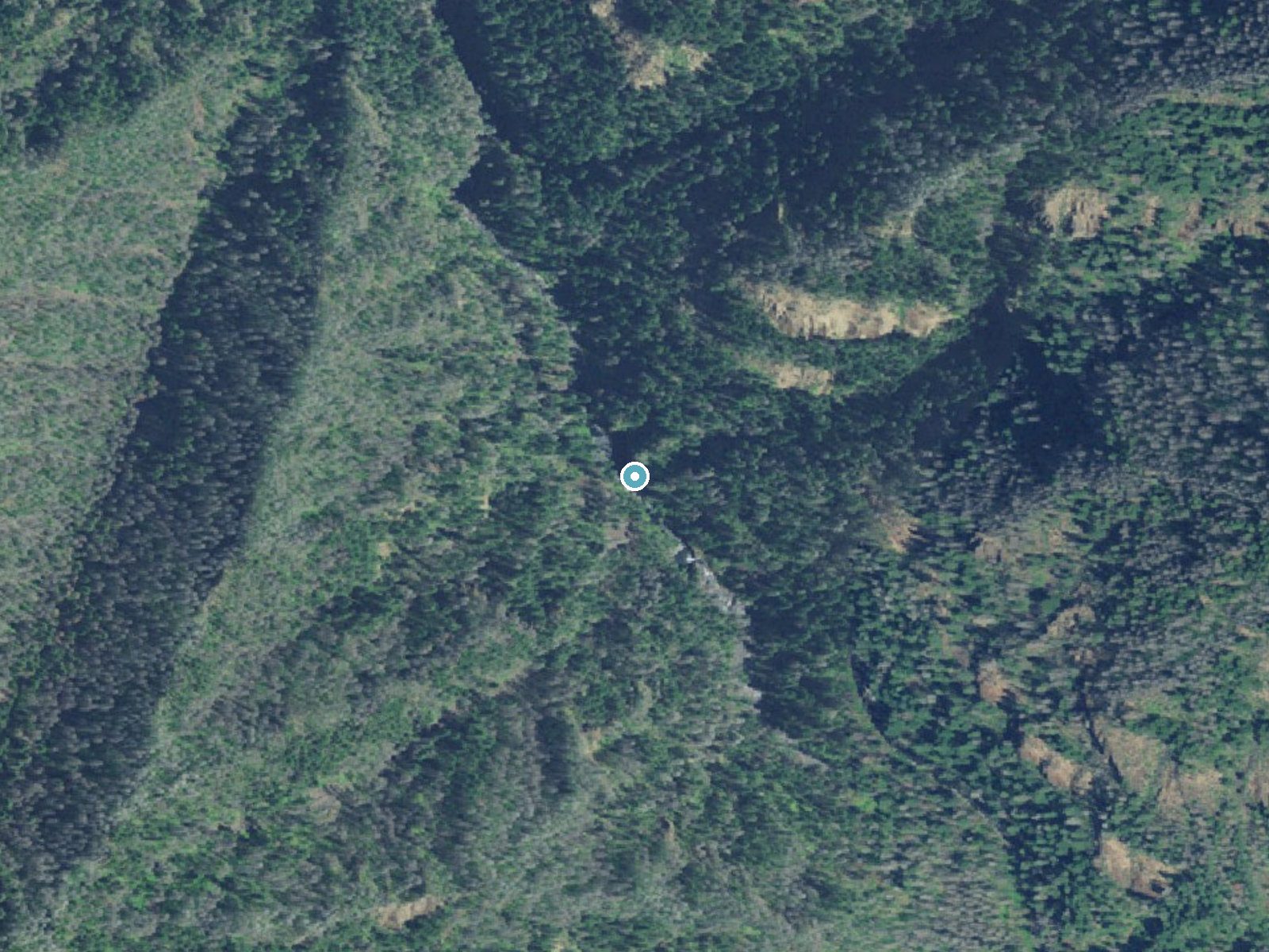 Aerial photo of the same ground around Punch Bowl Falls near Stevenson, Oregon, for comparison with the lidar view