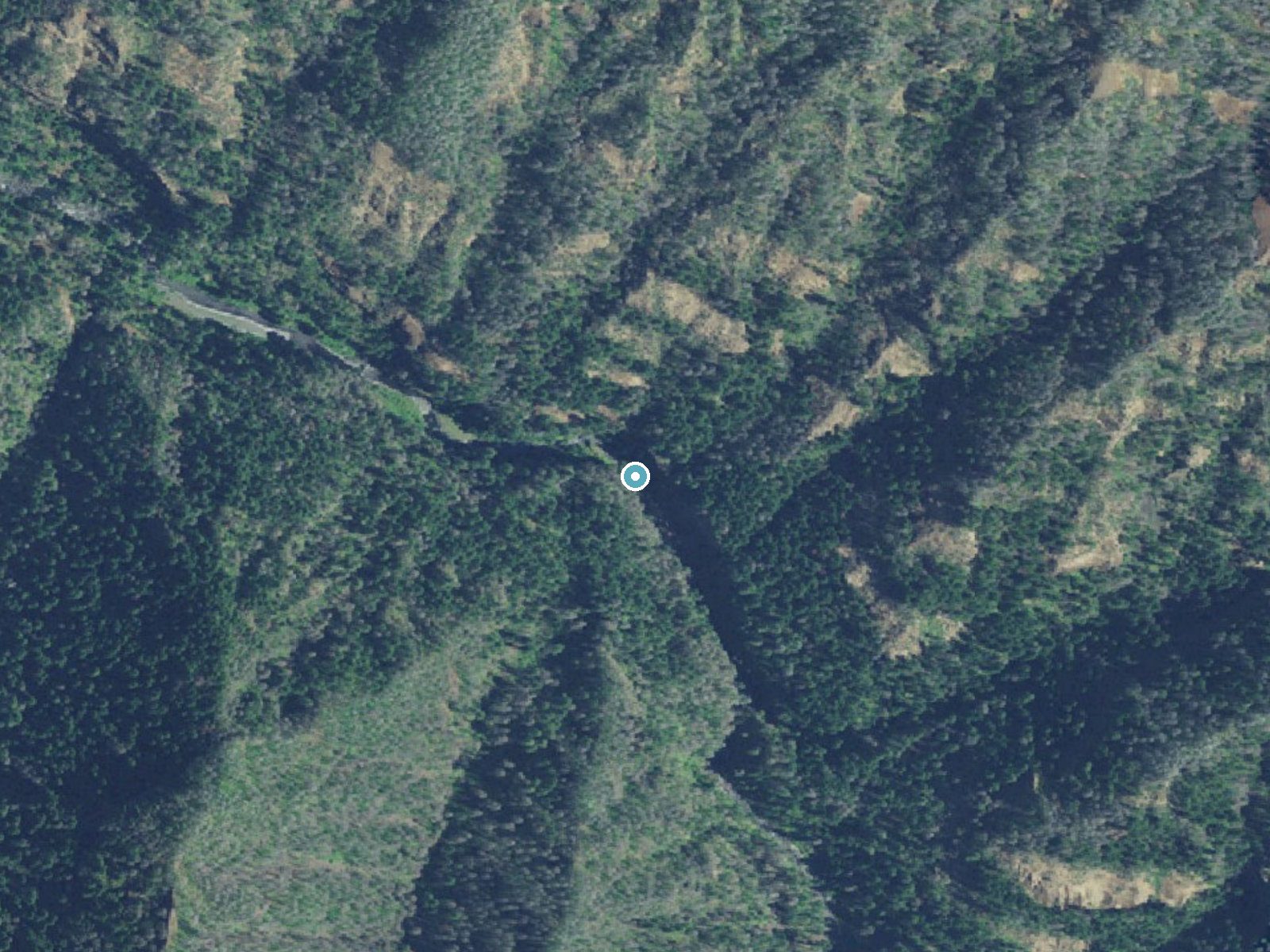 Aerial photo of the same ground around Metlako Falls near Stevenson, Oregon, for comparison with the lidar view