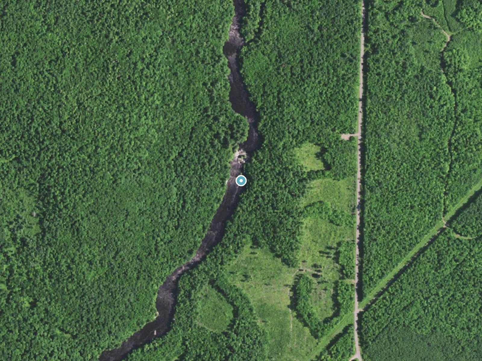 Aerial photo of the same ground around Little Falls near Hawkins, Wisconsin, for comparison with the lidar view