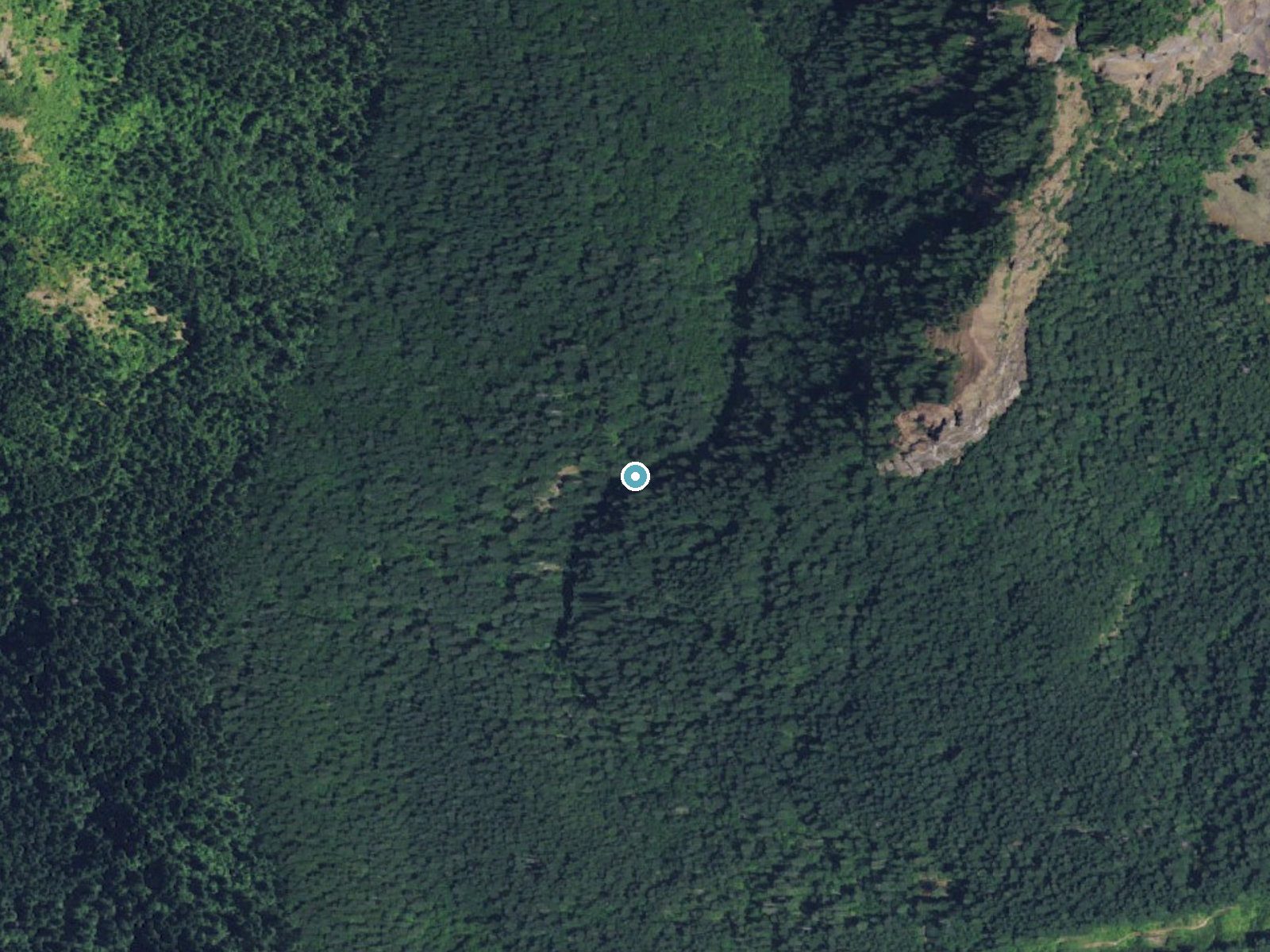 Aerial photo of the same ground around Rodney Falls near North Bonneville, Washington, for comparison with the lidar view