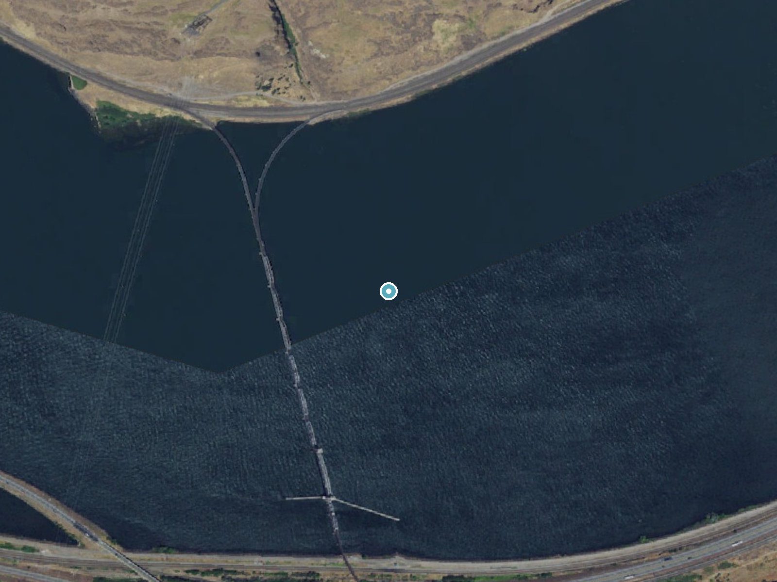 Aerial photo of the same ground around Celilo Falls (historical) near Wishram, Oregon, for comparison with the lidar view