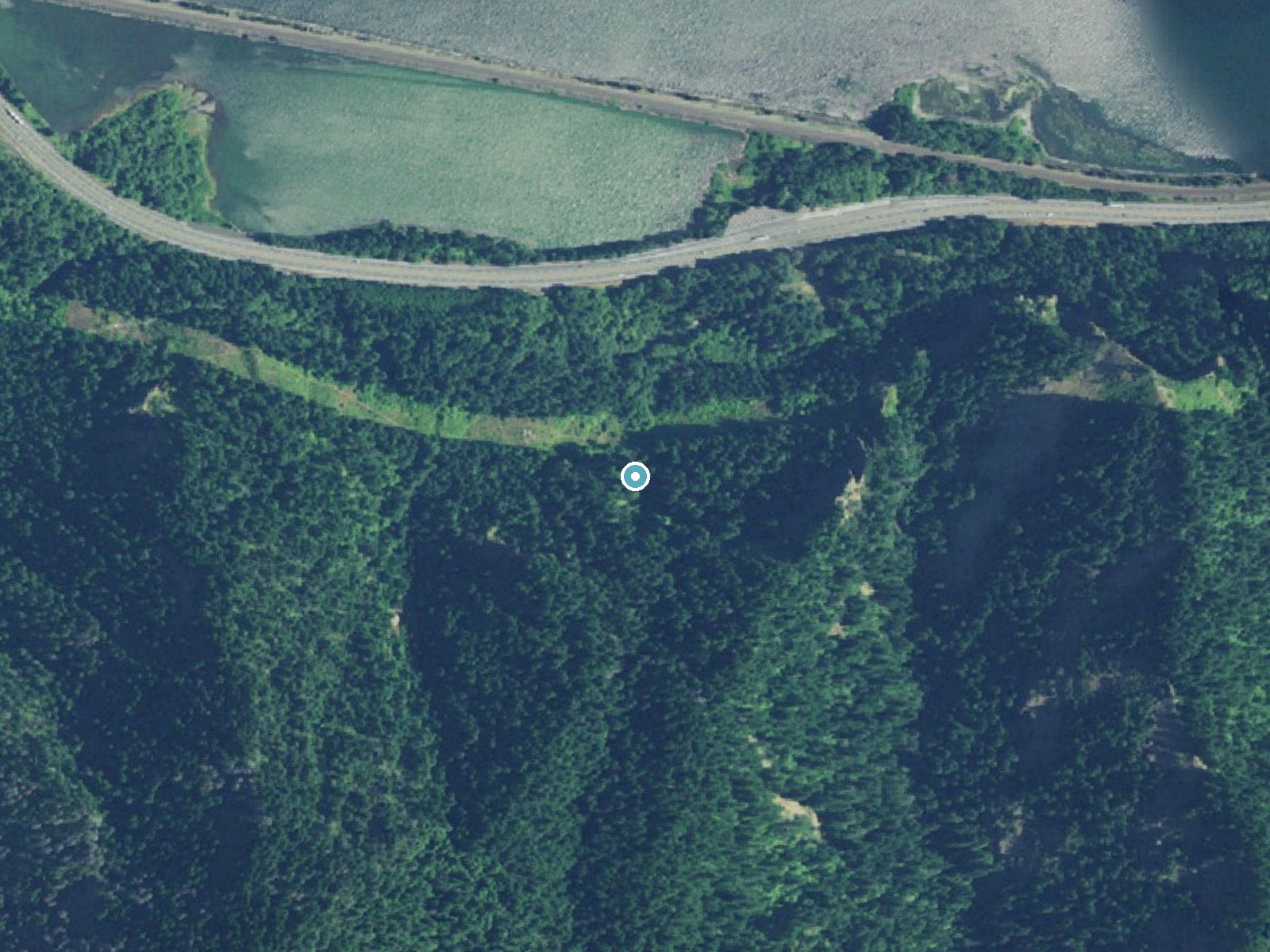 Aerial photo of the same ground around Lancaster Falls near Carson, Oregon, for comparison with the lidar view