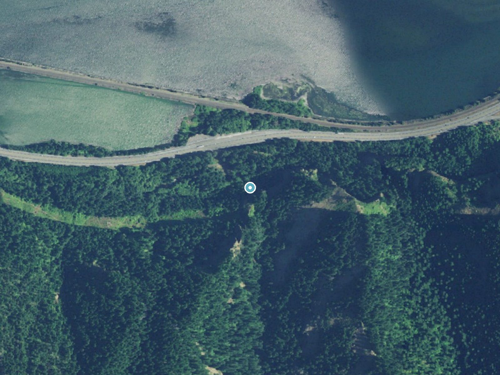 Aerial photo of the same ground around Warren Creek Falls near Carson, Oregon, for comparison with the lidar view