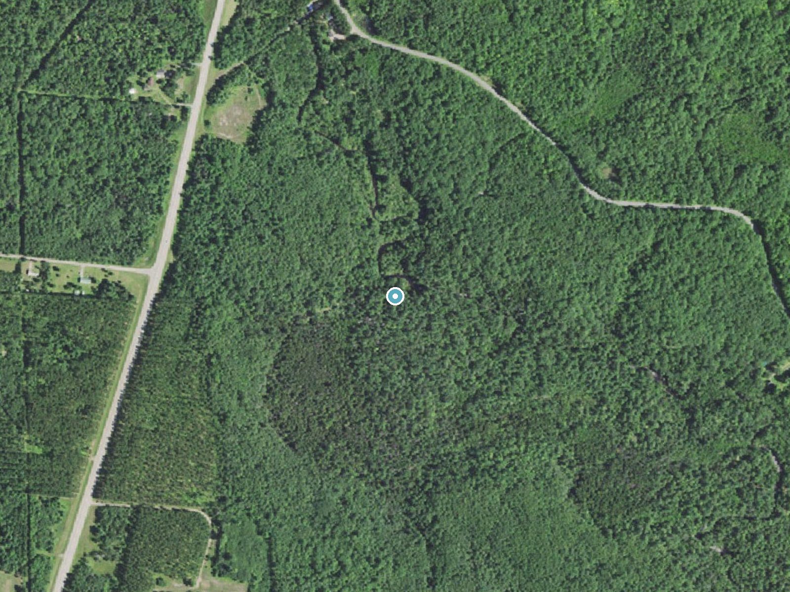 Aerial photo of the same ground around Smalley Falls near Pembine, Wisconsin, for comparison with the lidar view