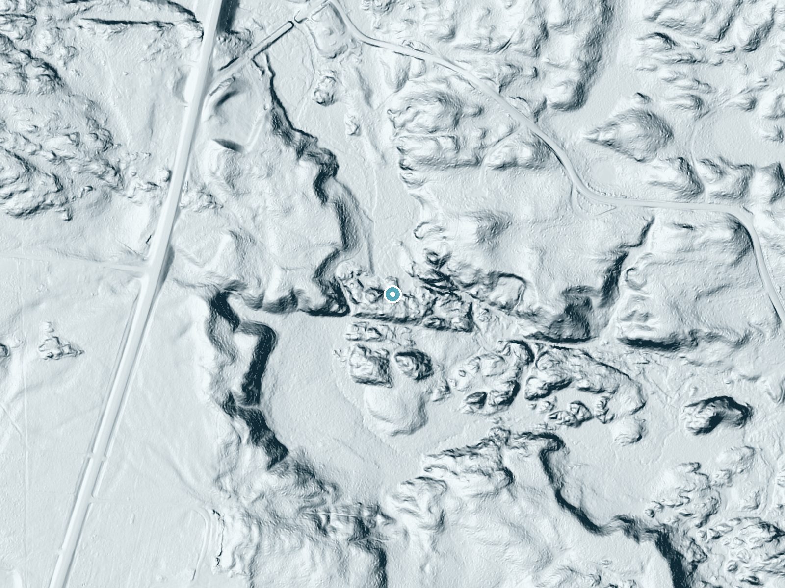 LiDAR bare-earth terrain around Smalley Falls near Pembine, Wisconsin, showing about 45 feet of drop