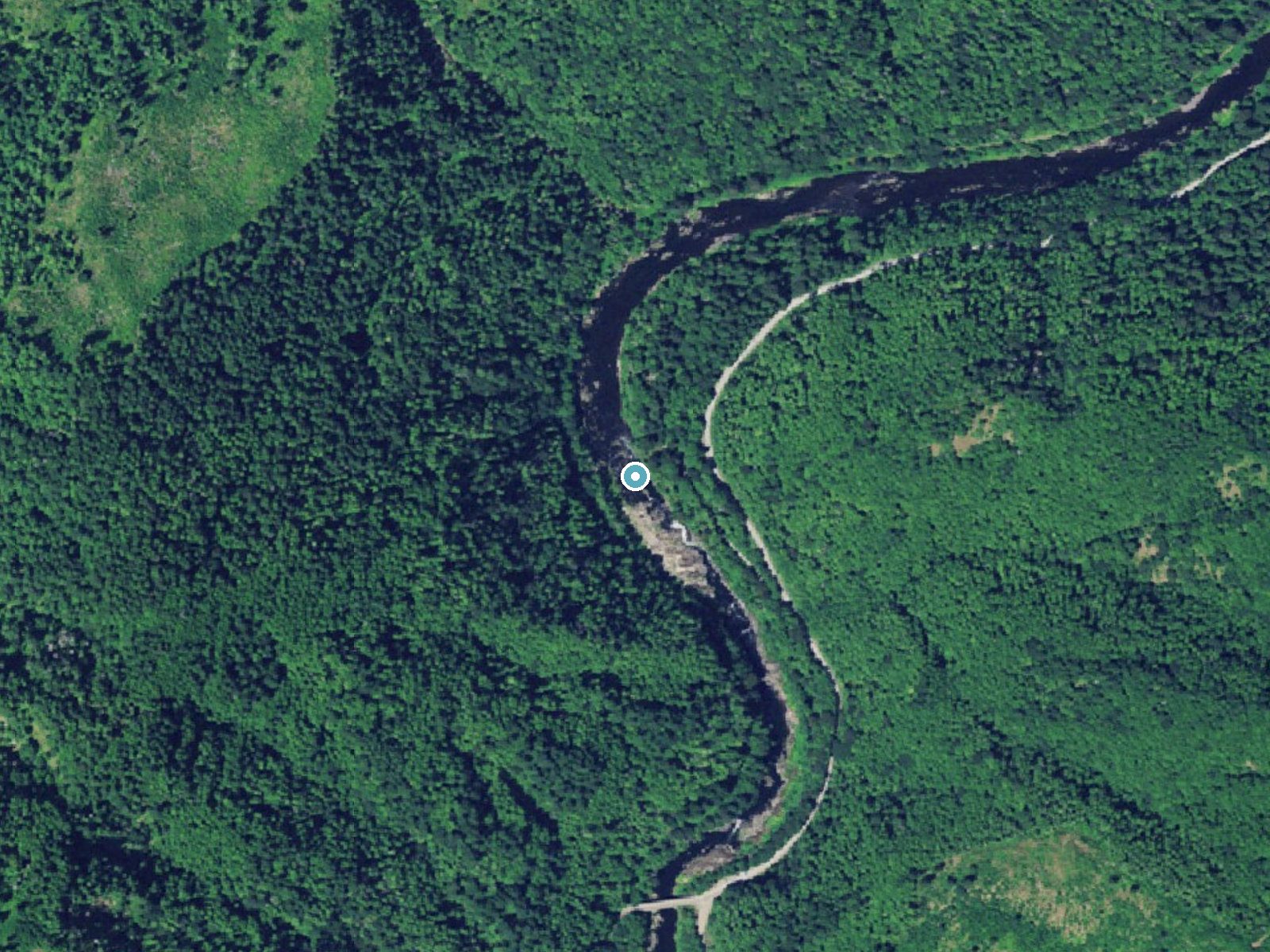 Aerial photo of the same ground around Nehalem Falls near Nehalem, Oregon, for comparison with the lidar view