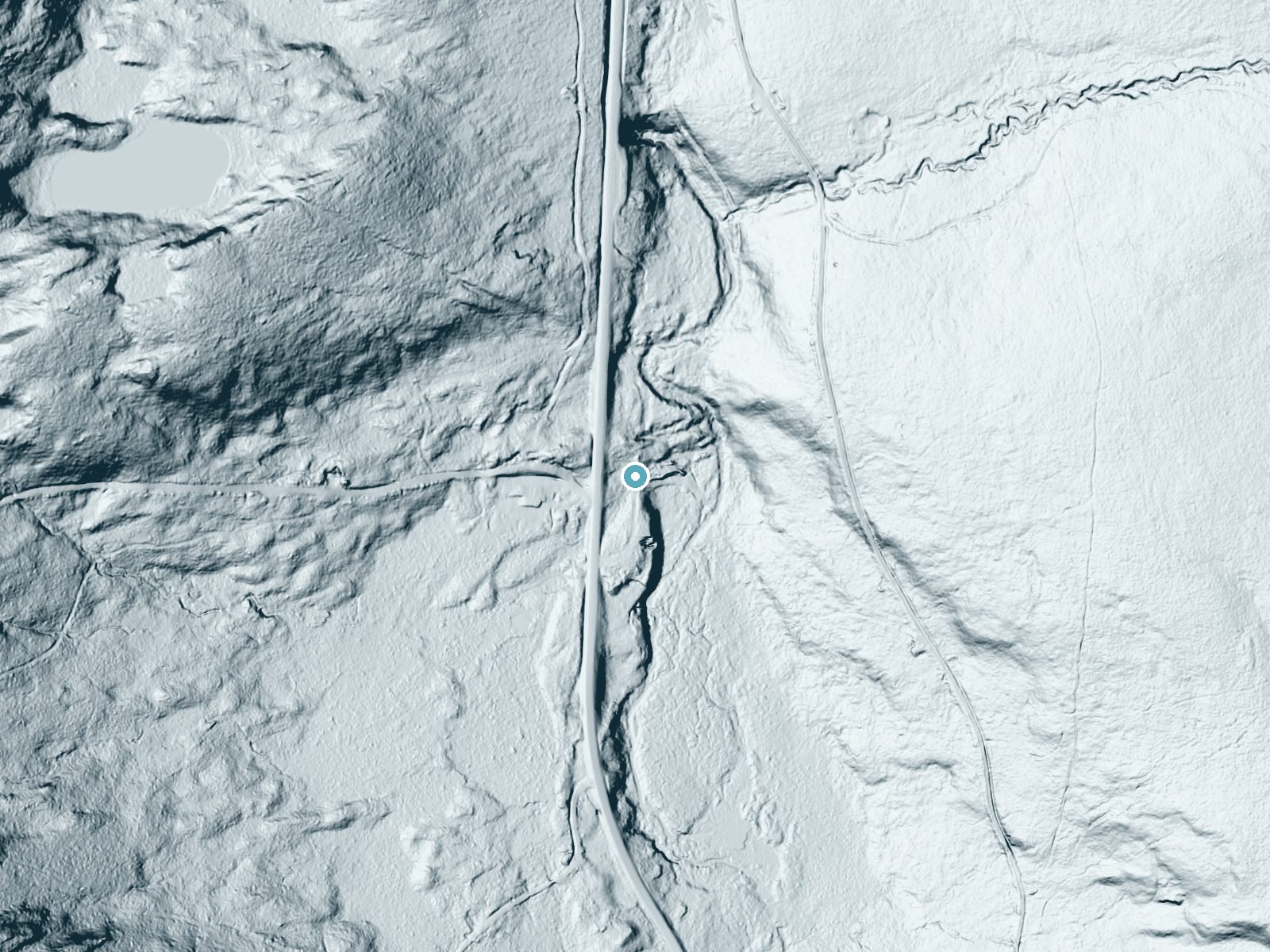 LiDAR bare-earth terrain around The Falls in Maine, showing about 49 feet of drop, a long cascade, facing southeast
