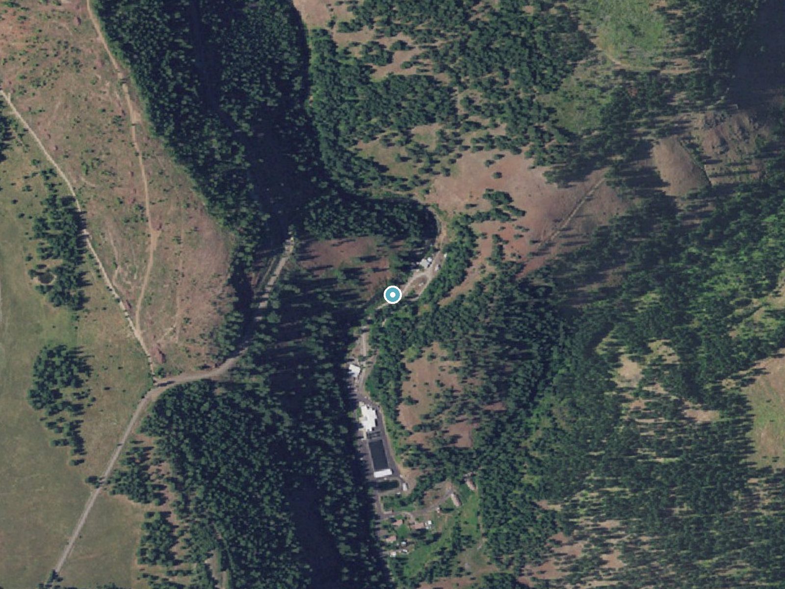 Aerial photo of the same ground around Lookingglass Falls near Elgin, Oregon, for comparison with the lidar view