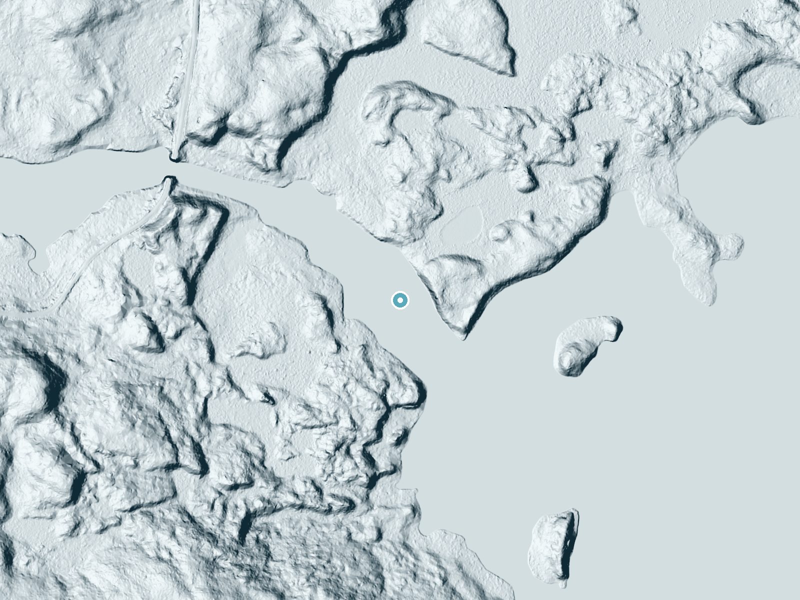 LiDAR bare-earth terrain around Ambajejus Falls near Brownville Junction, Maine, showing about 31 feet of drop, a long cascade, facing southwest