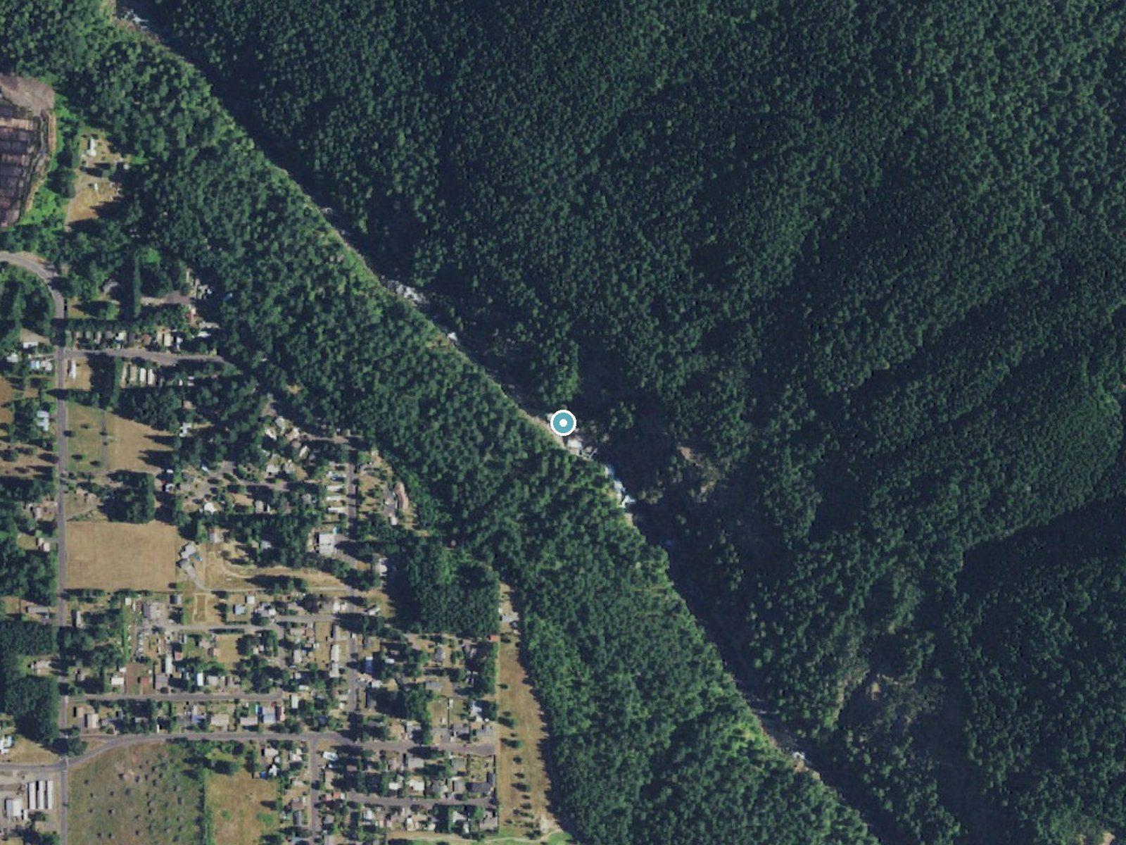 Aerial view of the ground around Shipherd Falls near Carson, Washington