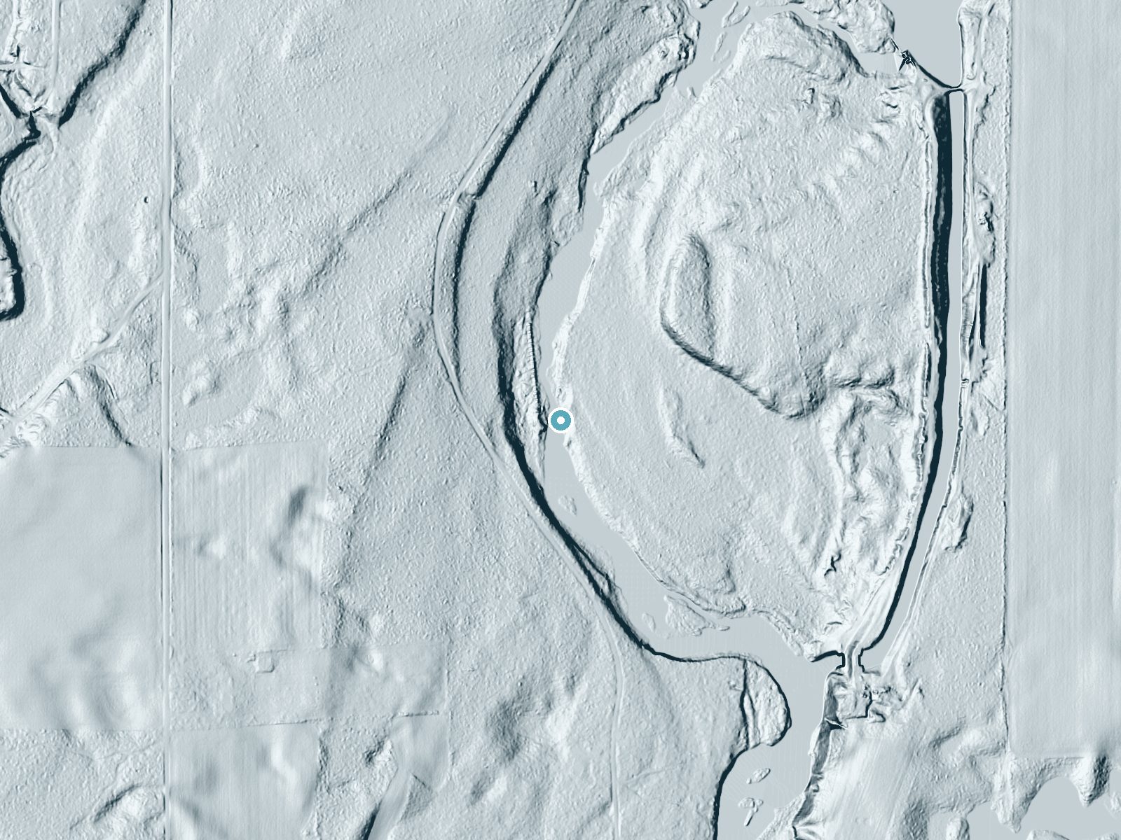 LiDAR bare-earth terrain around Bellile Falls near Radisson, Wisconsin