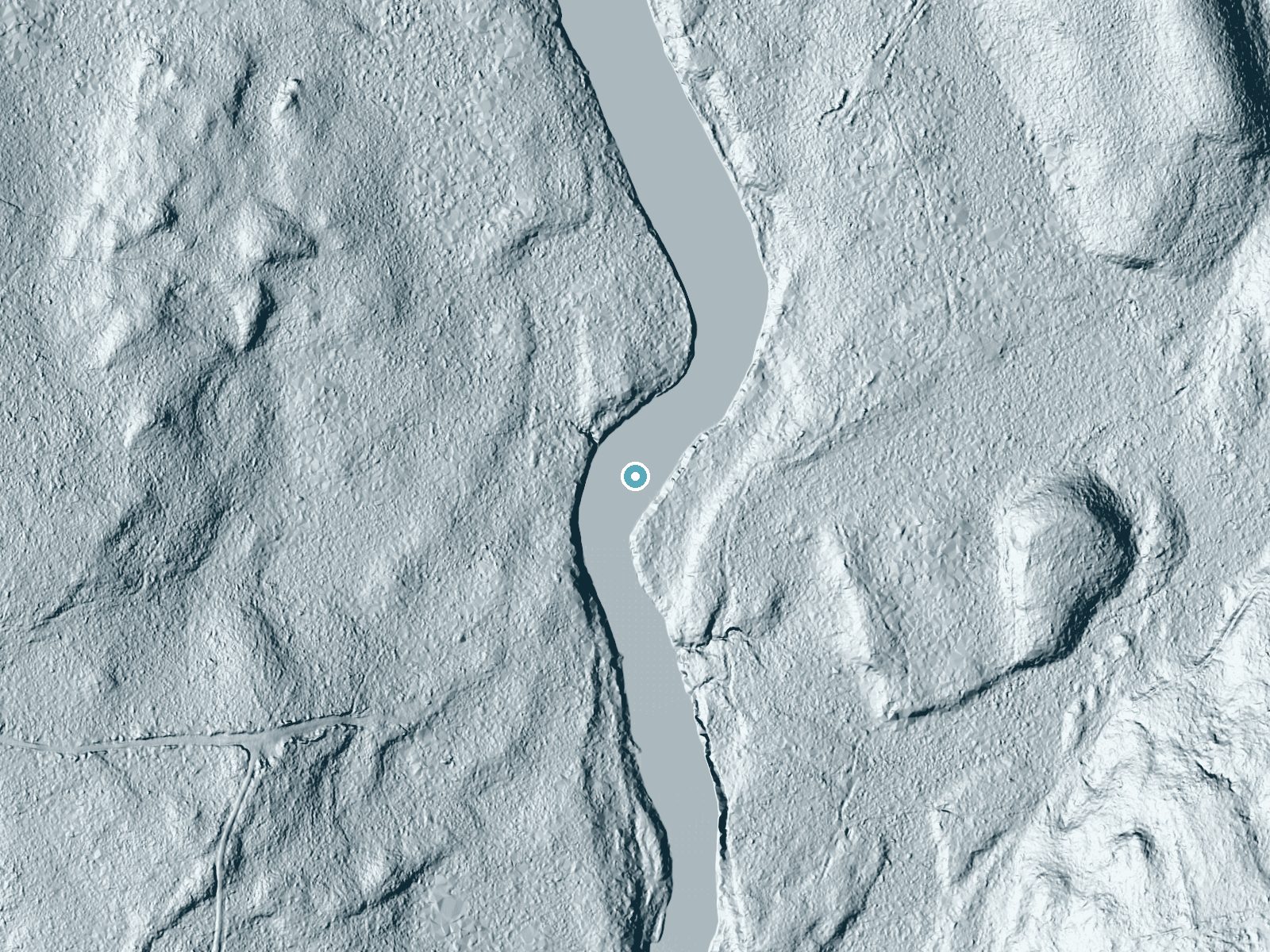 LiDAR bare-earth terrain around Ledge Falls near Danforth, Maine