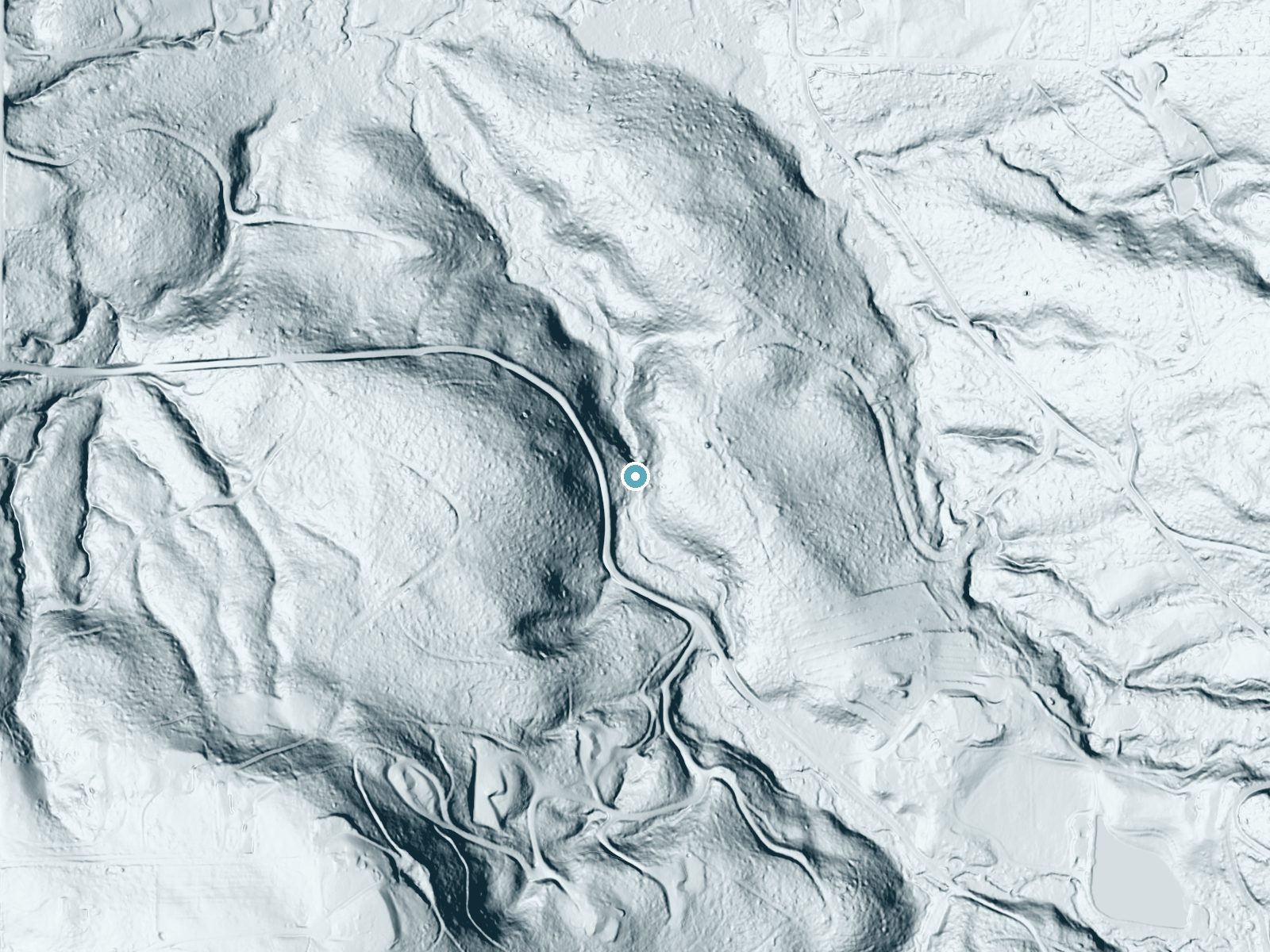 LiDAR bare-earth terrain around Salmon Falls near Venersborg, Washington, showing about 106 feet of drop, a long cascade, facing northwest