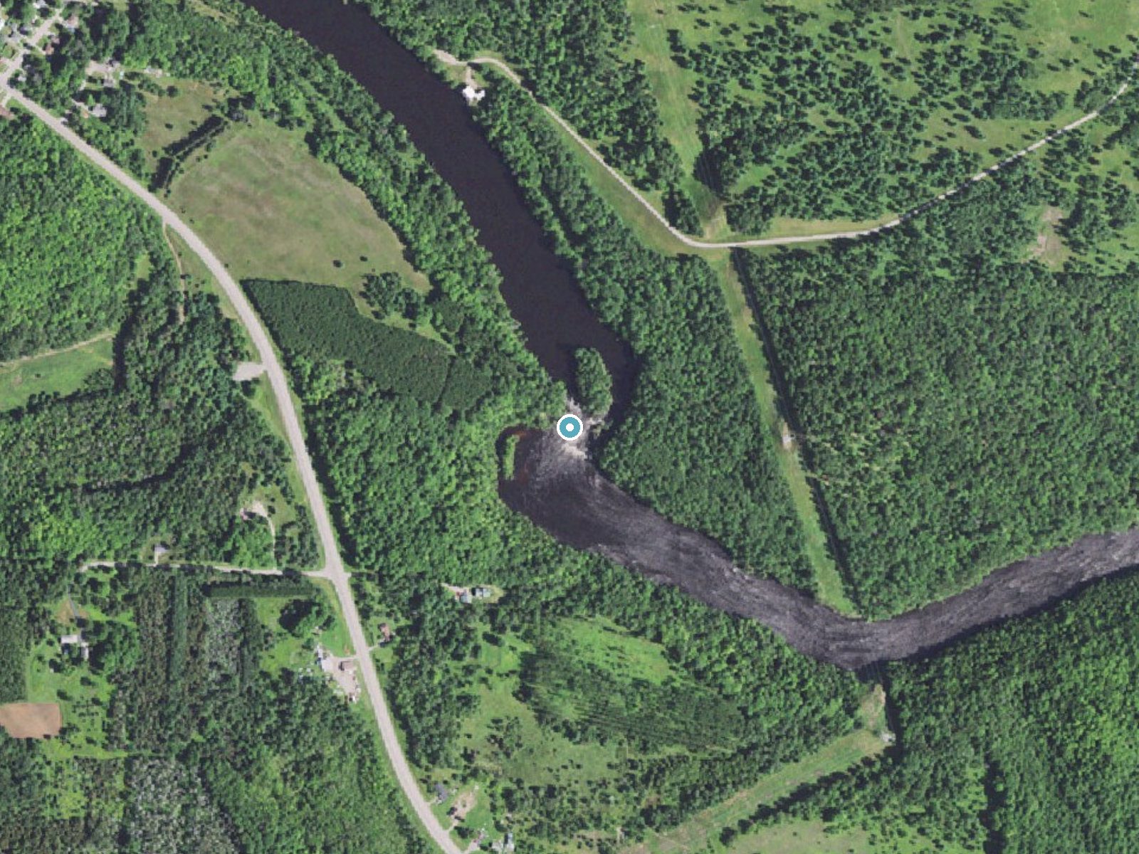 Aerial photo of the same ground around Sand Portage Falls near Niagara, Michigan, for comparison with the lidar view