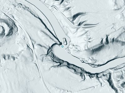 LiDAR terrain view around Sand Portage Falls in Michigan, about 53 feet of drop