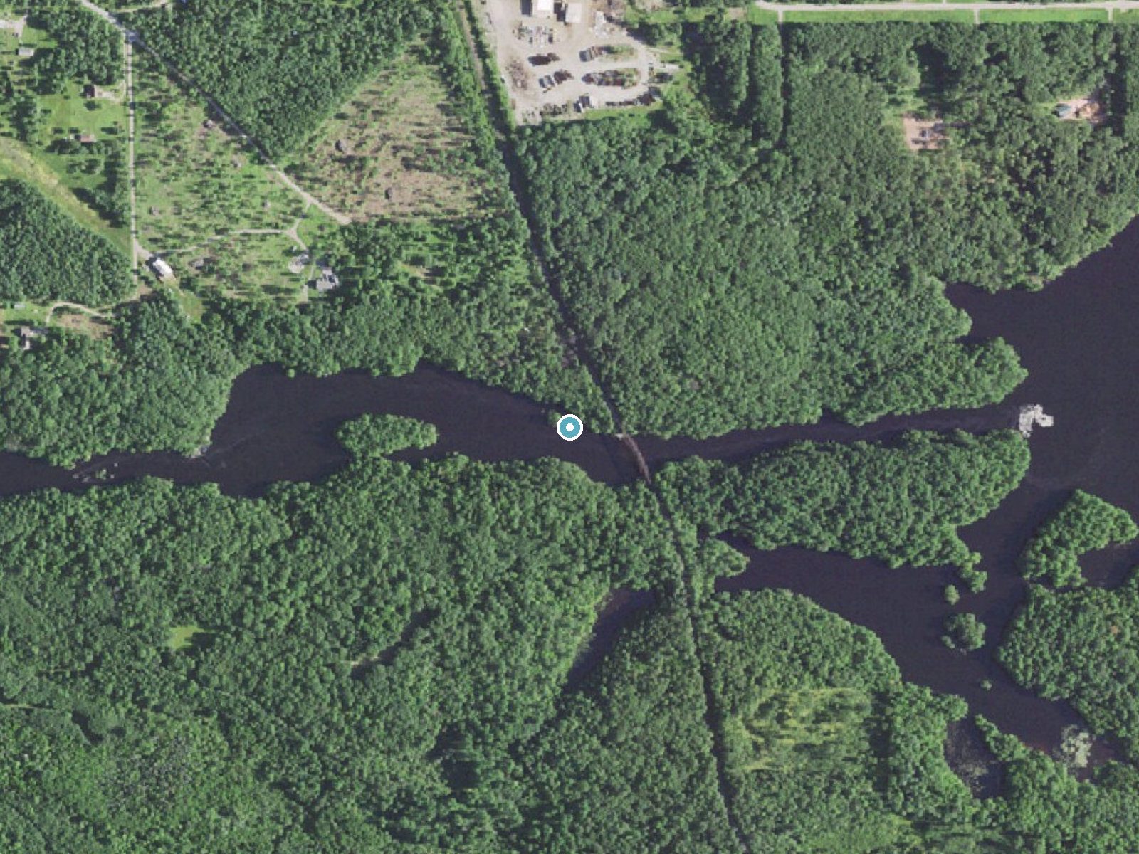 Aerial photo of the same ground around Horse Race Rapids near Iron Mountain, Michigan, for comparison with the lidar view