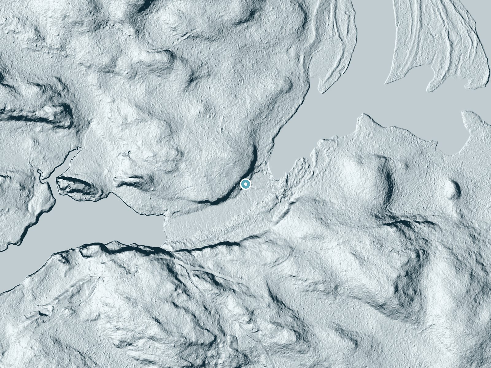 LiDAR bare-earth terrain around Debsconeag Falls near Brownville Junction, Maine, showing about 47 feet of drop, a long cascade, facing southeast