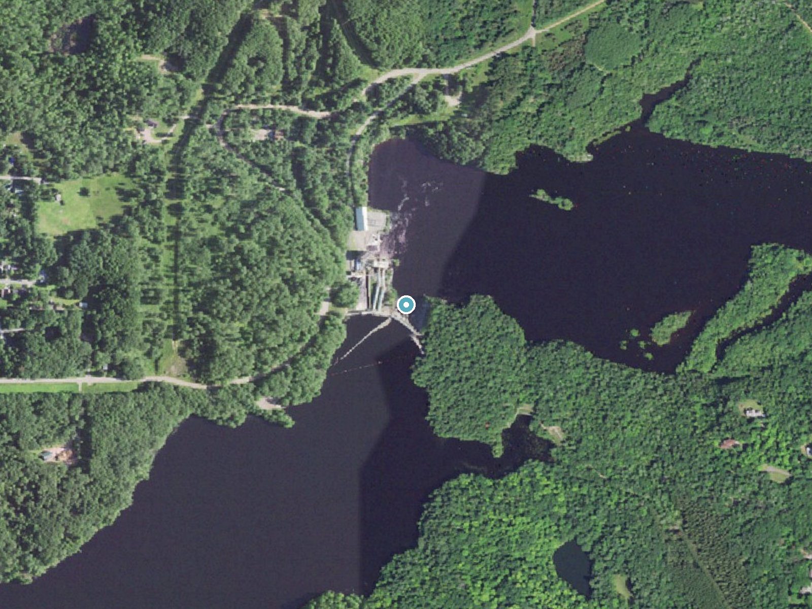 Aerial photo of the same ground around Hydraulic Dam Falls near Niagara, Michigan, for comparison with the lidar view
